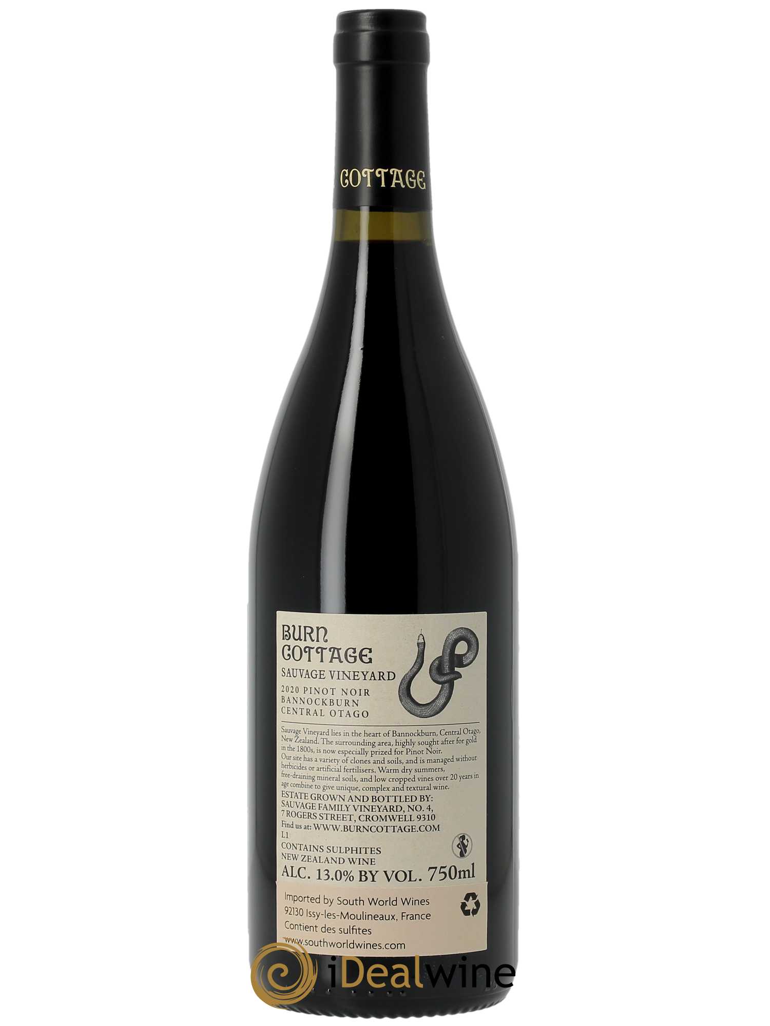 Central Otago Burn Cottage Vineyard Sauvage Vineyard Pinot Noir  2020 - Lot de 1 bouteille - 1