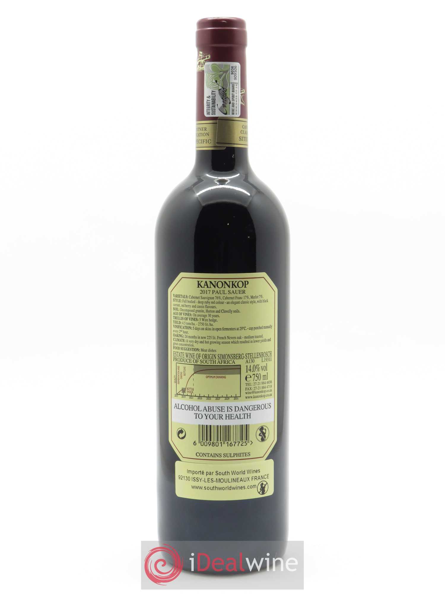 Stellenbosch Kanonkop Paul Sauer 2017 - Lot de 1 bouteille - 1