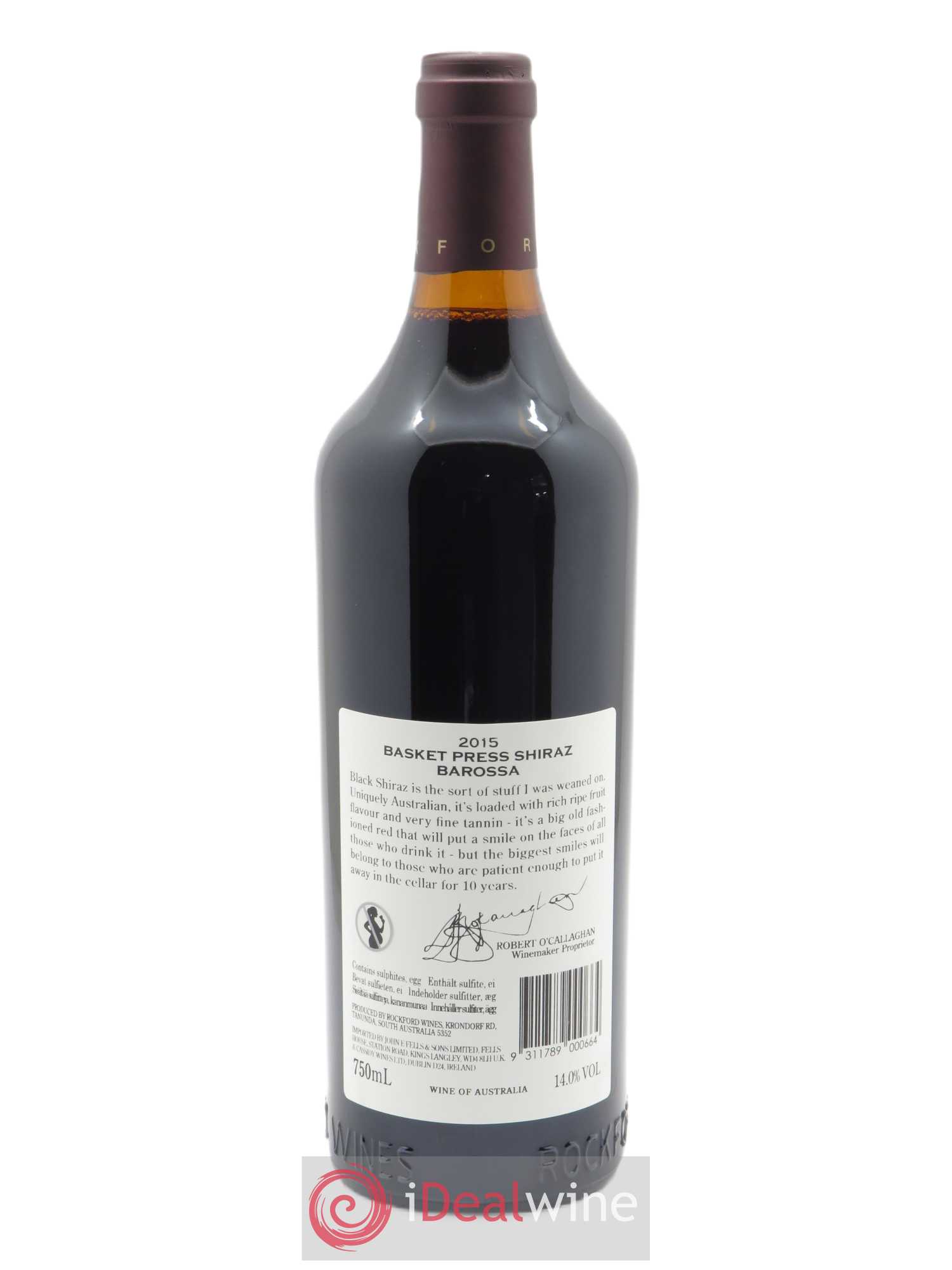 Barossa Valley Rockford Basket Press Shiraz 2015 - Lot de 1 bouteille - 1