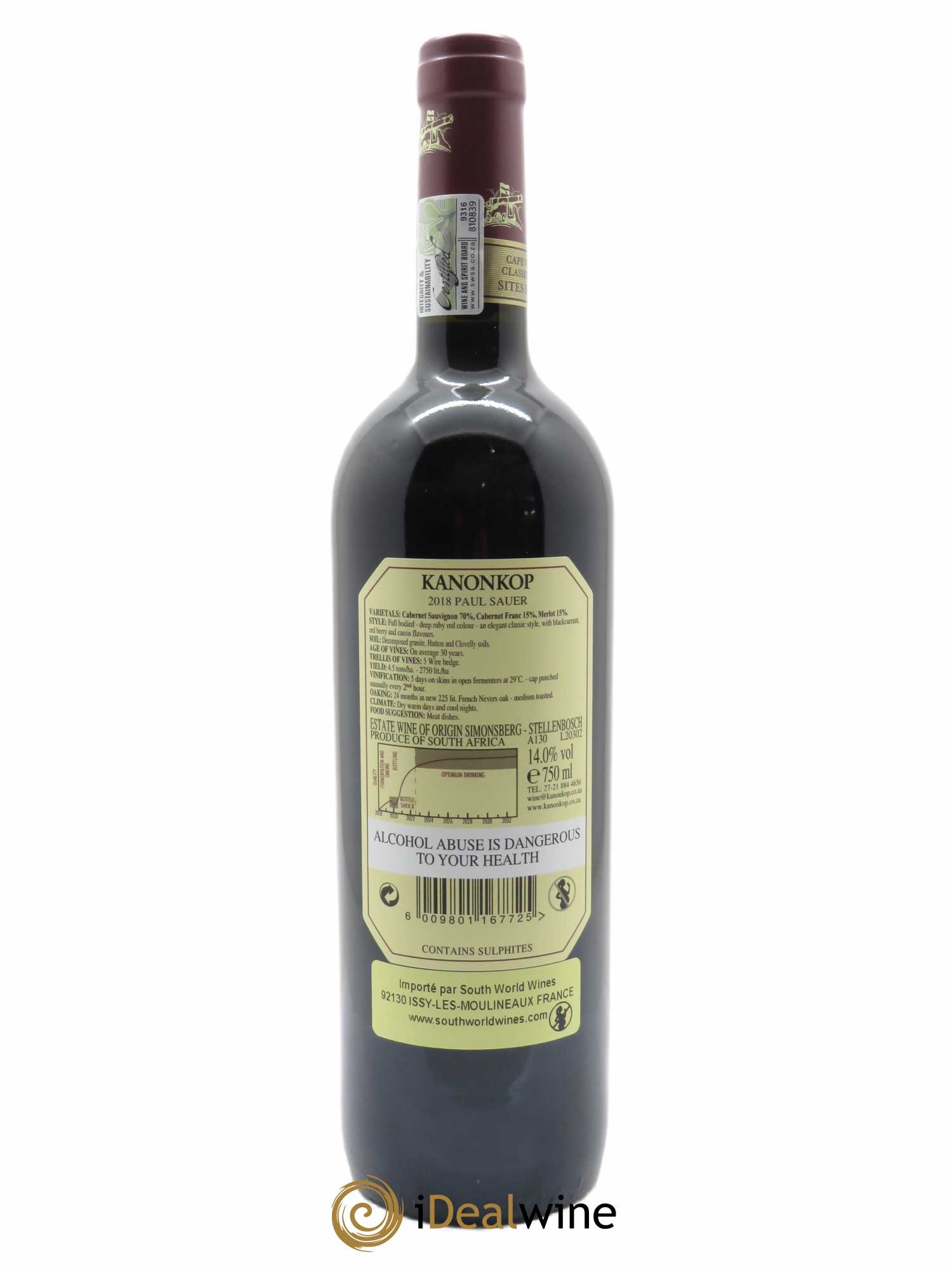 Stellenbosch Kanonkop Paul Sauer 2018 - Lot de 1 bouteille - 1