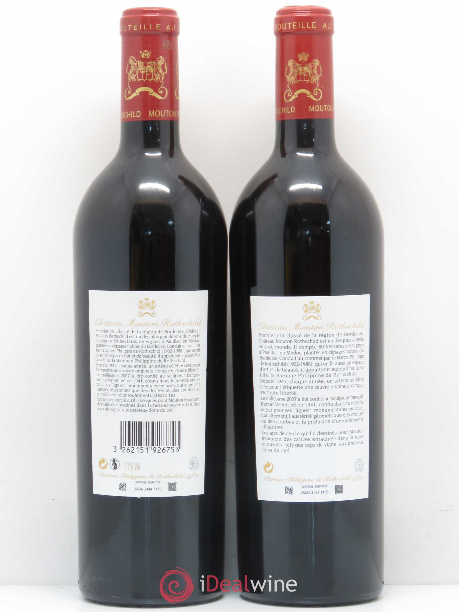 Château Mouton Rothschild 1er Grand Cru Classé 2007 - Lot de 2 bouteilles - 1