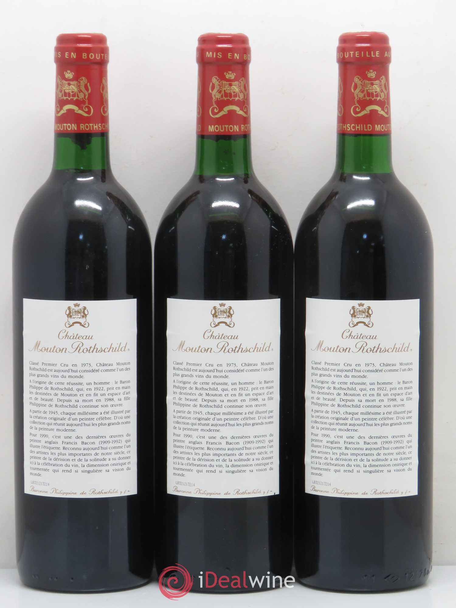 Château Mouton Rothschild 1er Grand Cru Classé 1990 - Lot de 3 bouteilles - 1