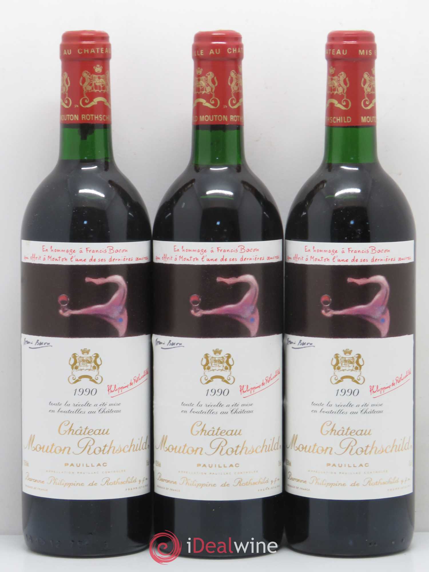 Château Mouton Rothschild 1er Grand Cru Classé 1990 - Lot de 3 bouteilles - 0
