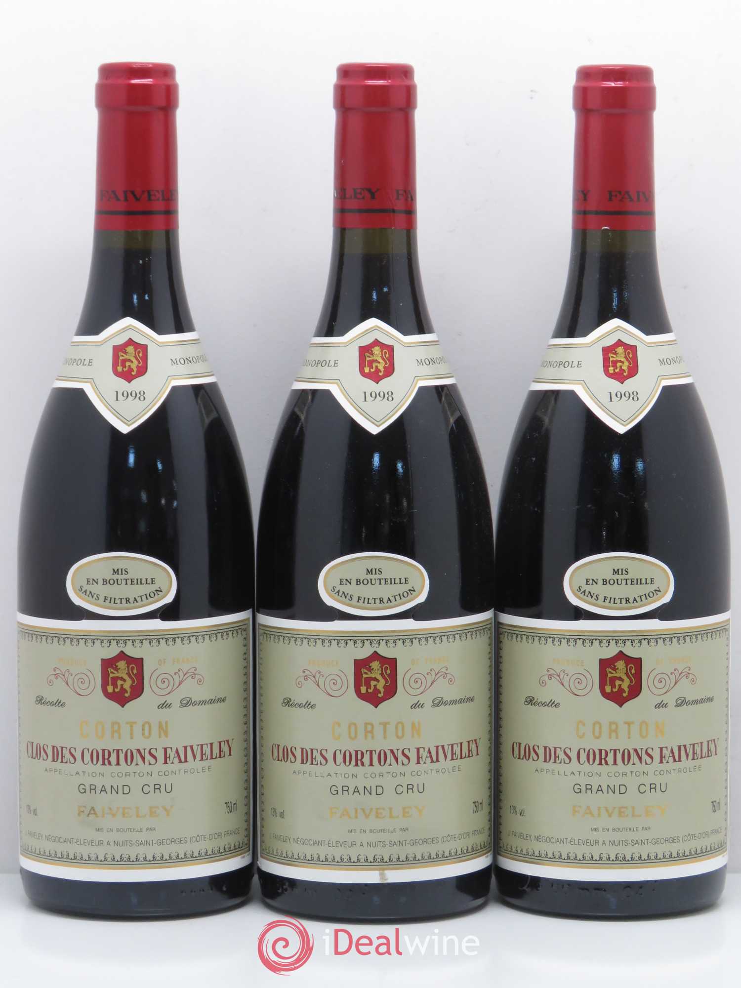 Corton Grand Cru Clos des Cortons Faiveley 1998 - Lot de 3 bouteilles - 0