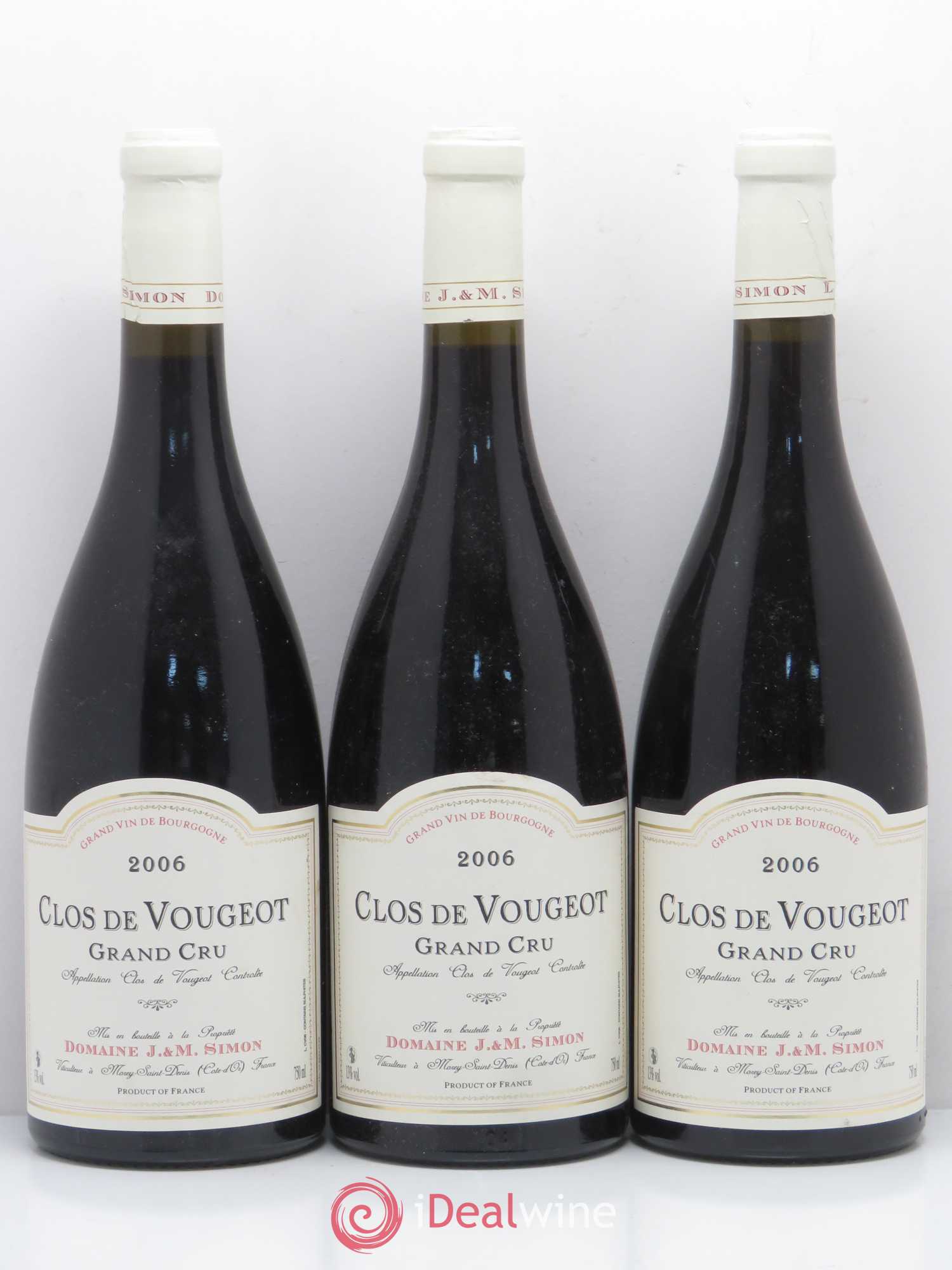 Clos de Vougeot Grand Cru J. et M Simon 2006 - Lot de 3 bouteilles - 0