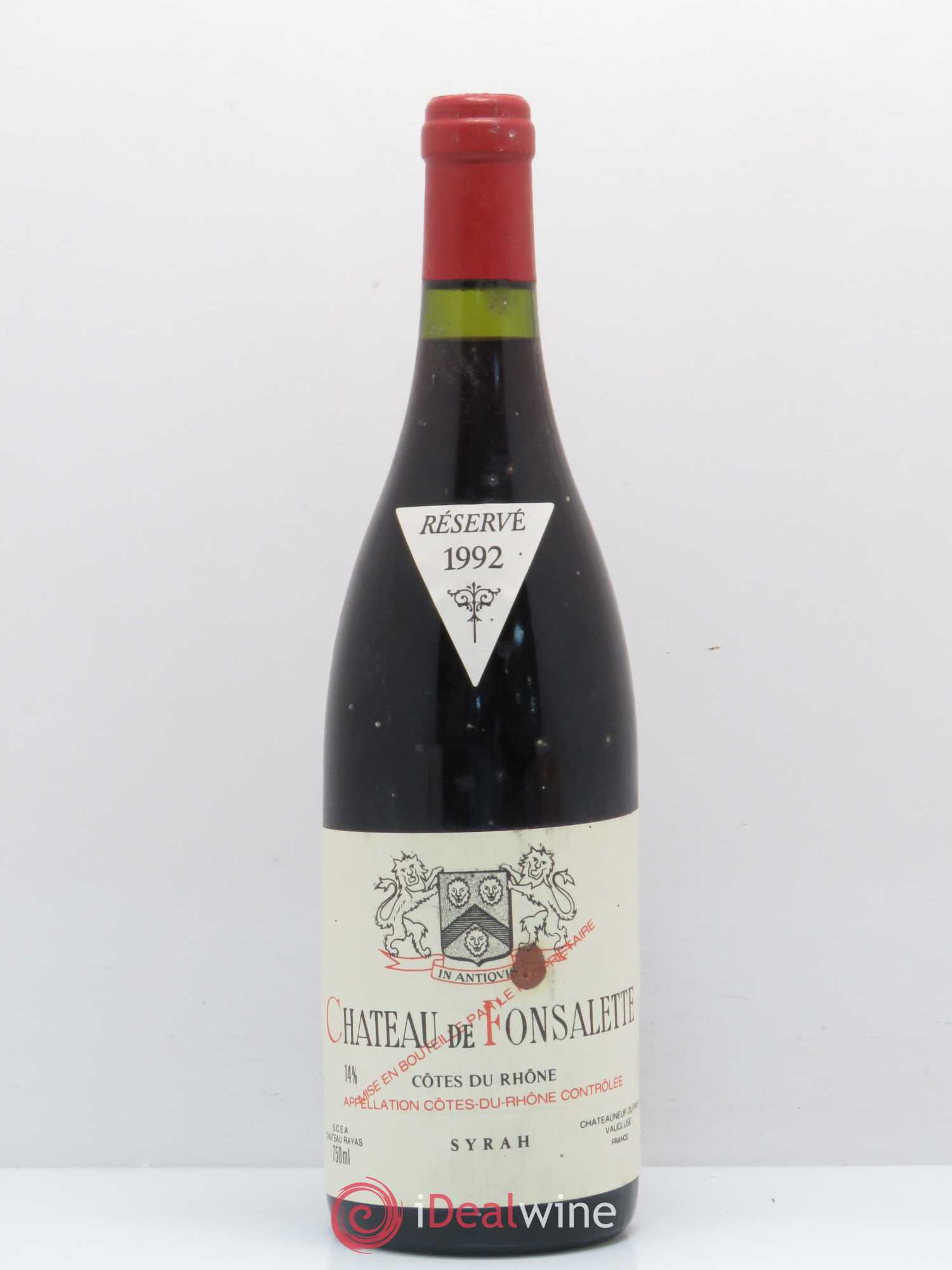 Côtes-du-Rhône Château de Fonsalette Emmanuel Reynaud Syrah 1992 - Lot de 1 bouteille - 0