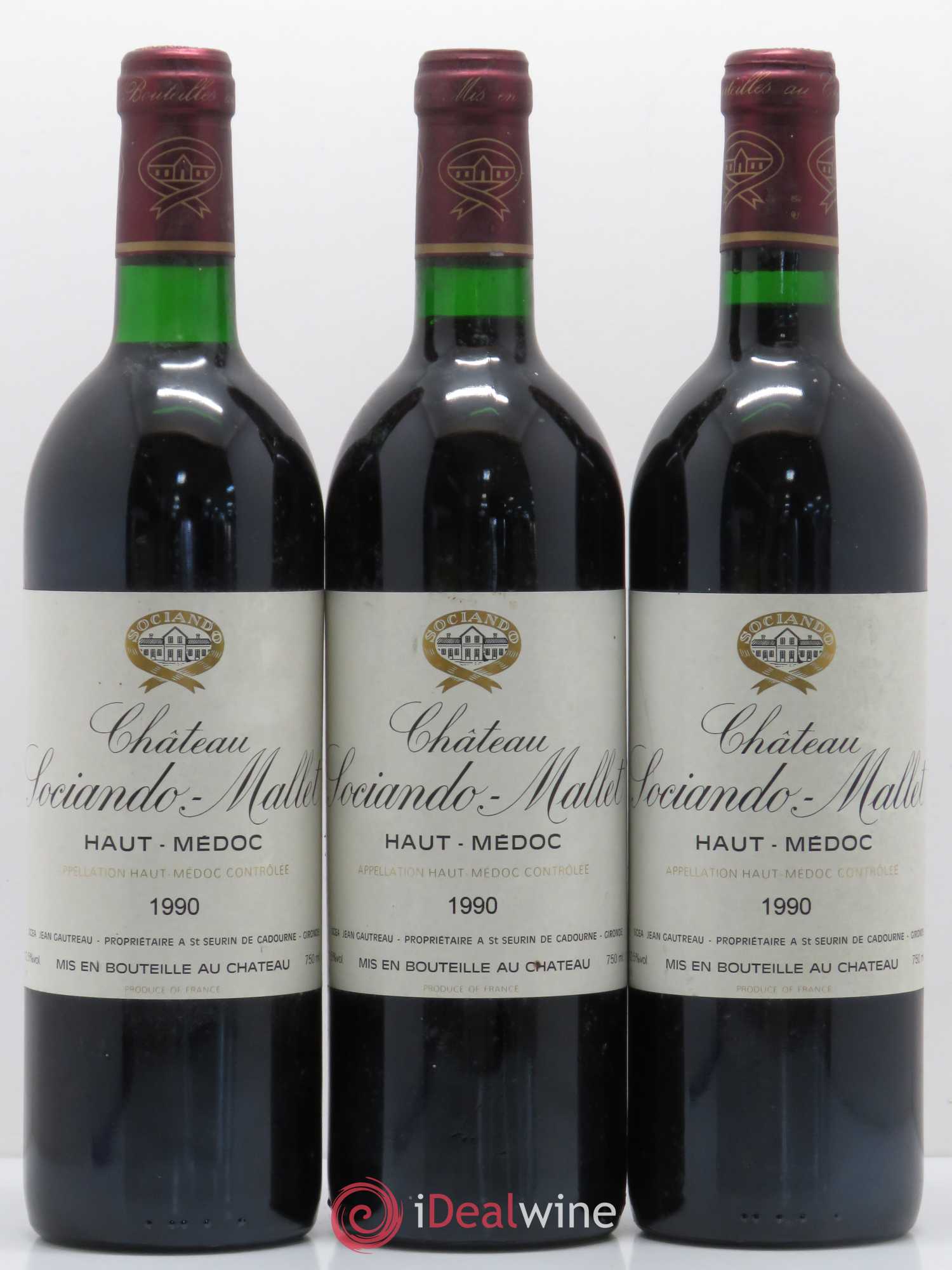 Château Sociando Mallet 1990 - Lot de 3 bouteilles - 0