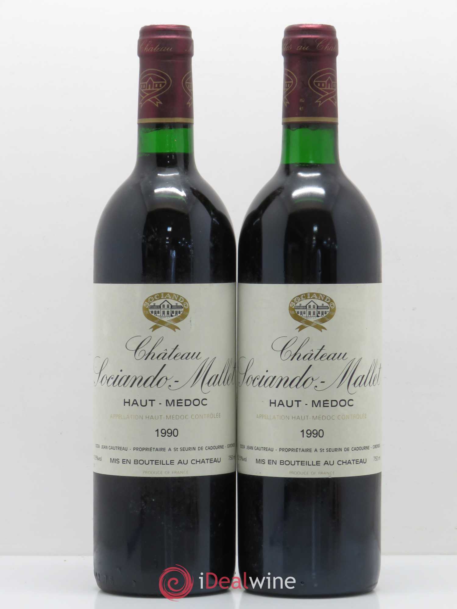 Château Sociando Mallet 1990 - Lot de 2 bouteilles - 0