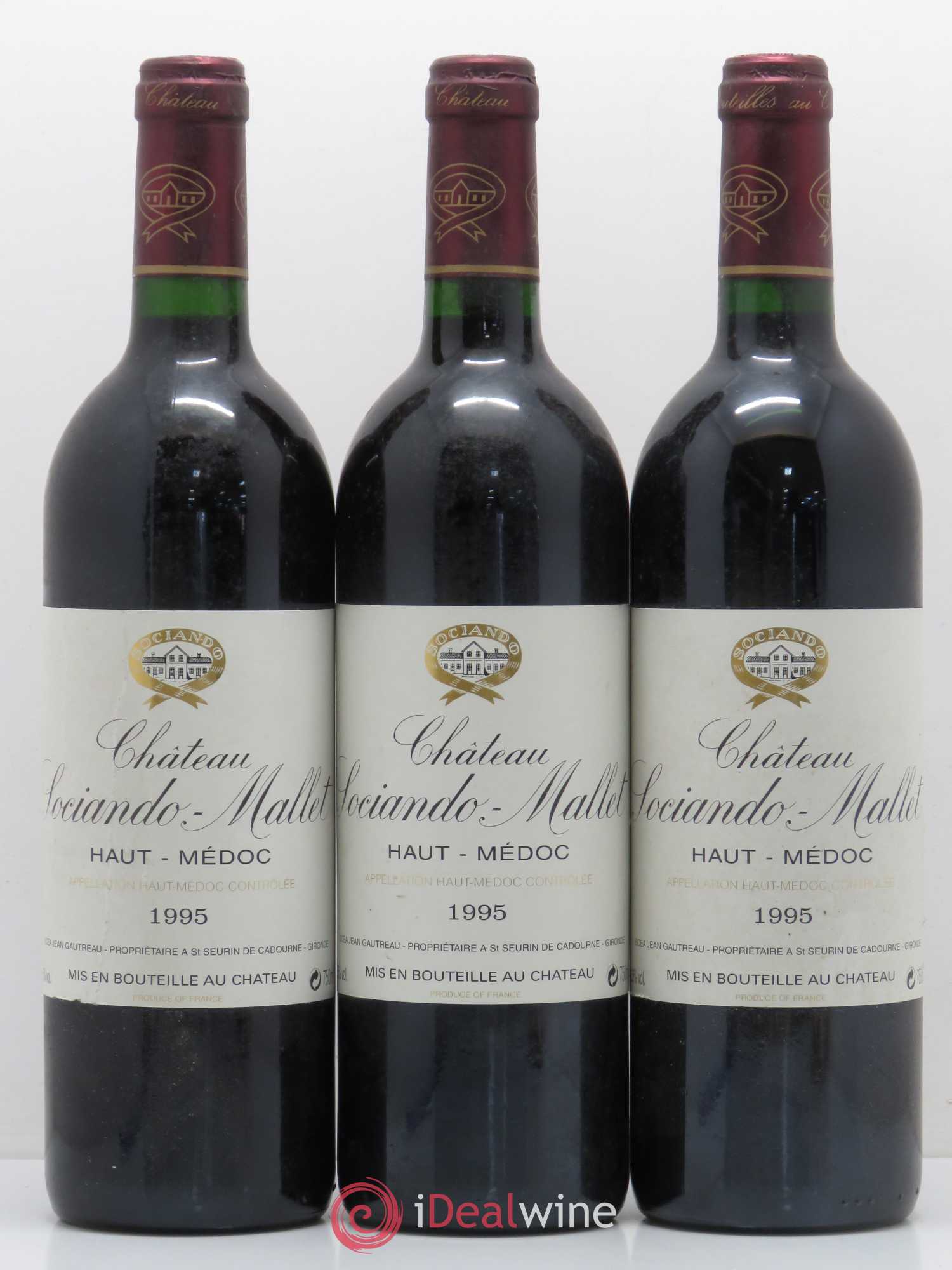 Château Sociando Mallet 1995 - Lot de 3 bouteilles - 0
