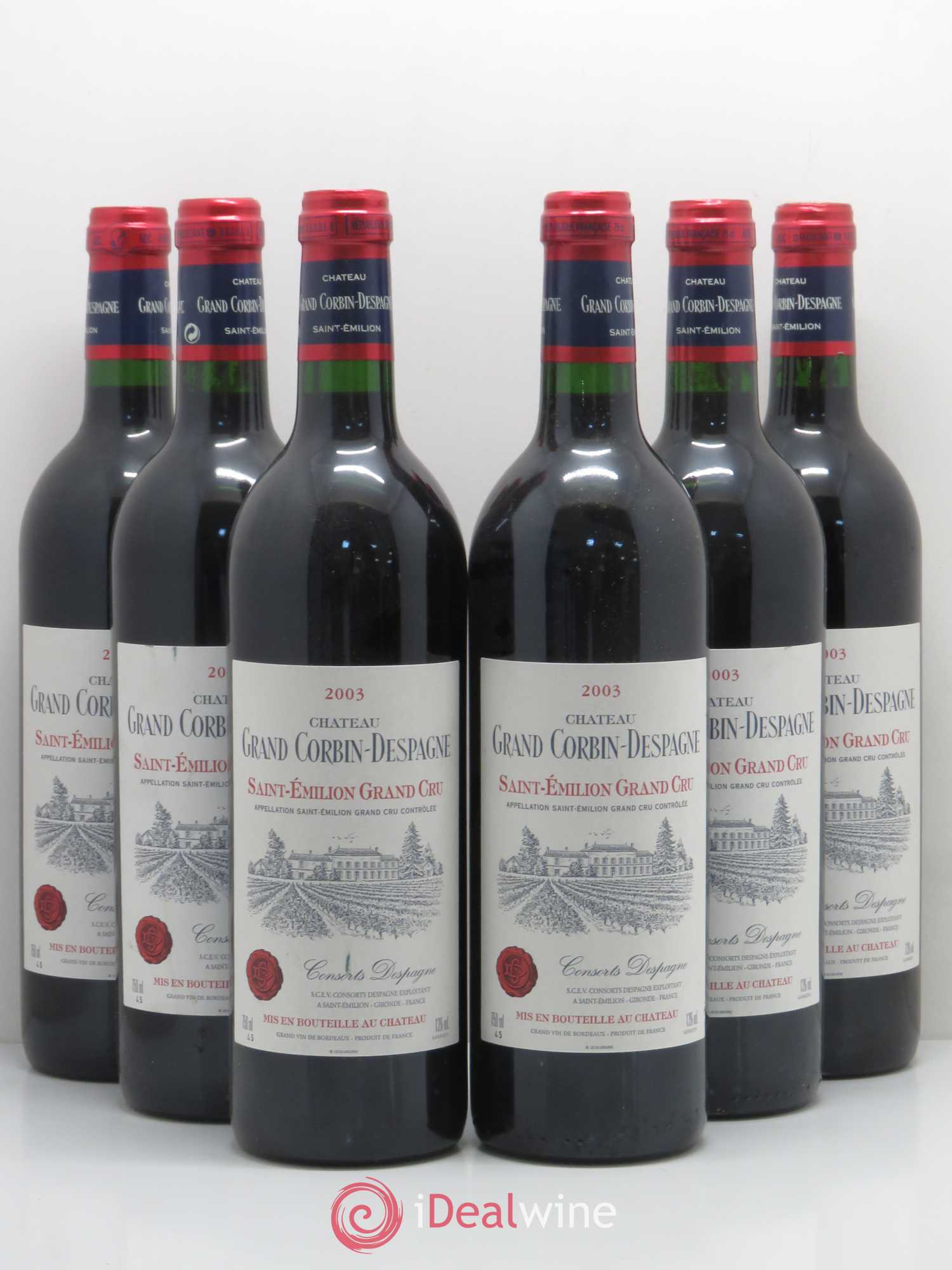 Château Grand Corbin Grand Cru Classé Despagne 2003 - Lot de 6 bouteilles - 0