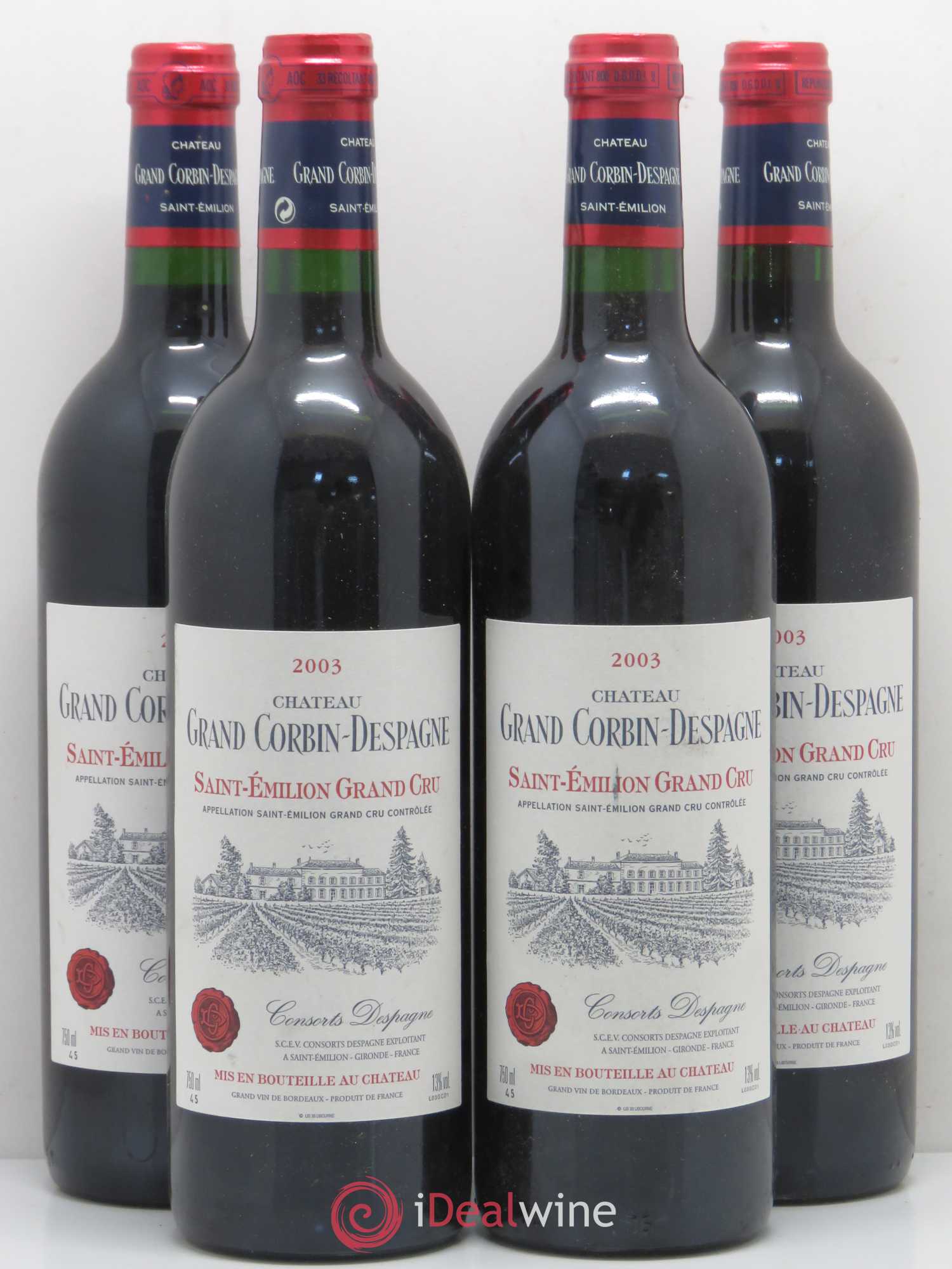 Château Grand Corbin Grand Cru Classé Despagne 2003 - Lot de 4 bouteilles - 0