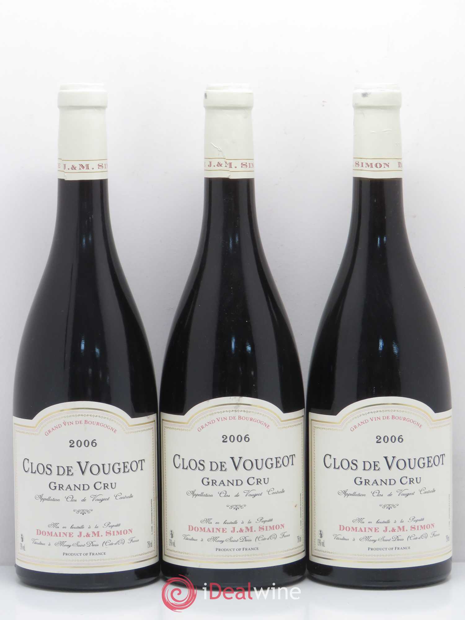 Clos de Vougeot Grand Cru J. et M. Simon 2006 - Lot de 3 bouteilles - 0