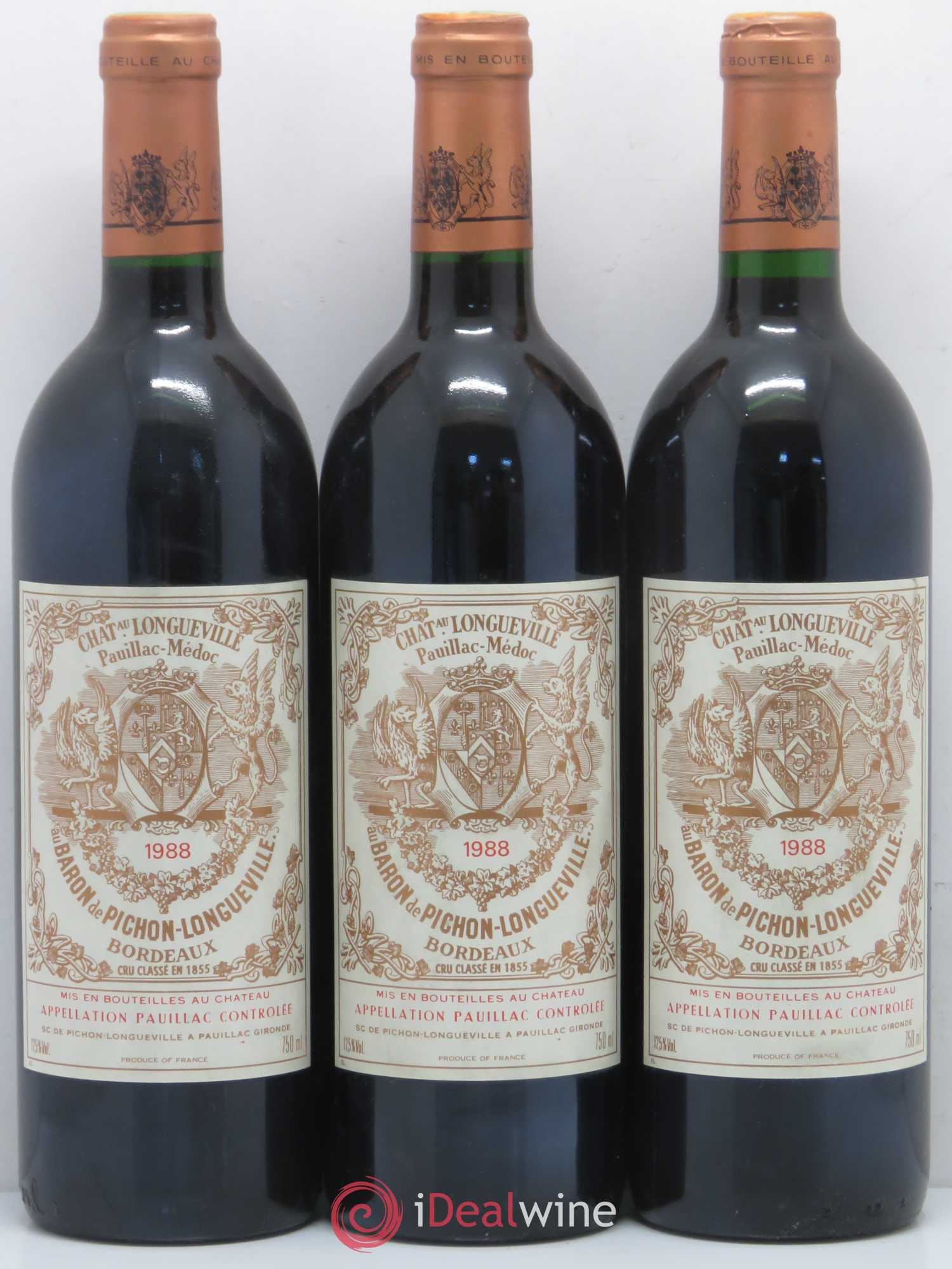 Pichon Longueville Baron 2ème Grand Cru Classé 1988 - Lot de 3 bouteilles - 0
