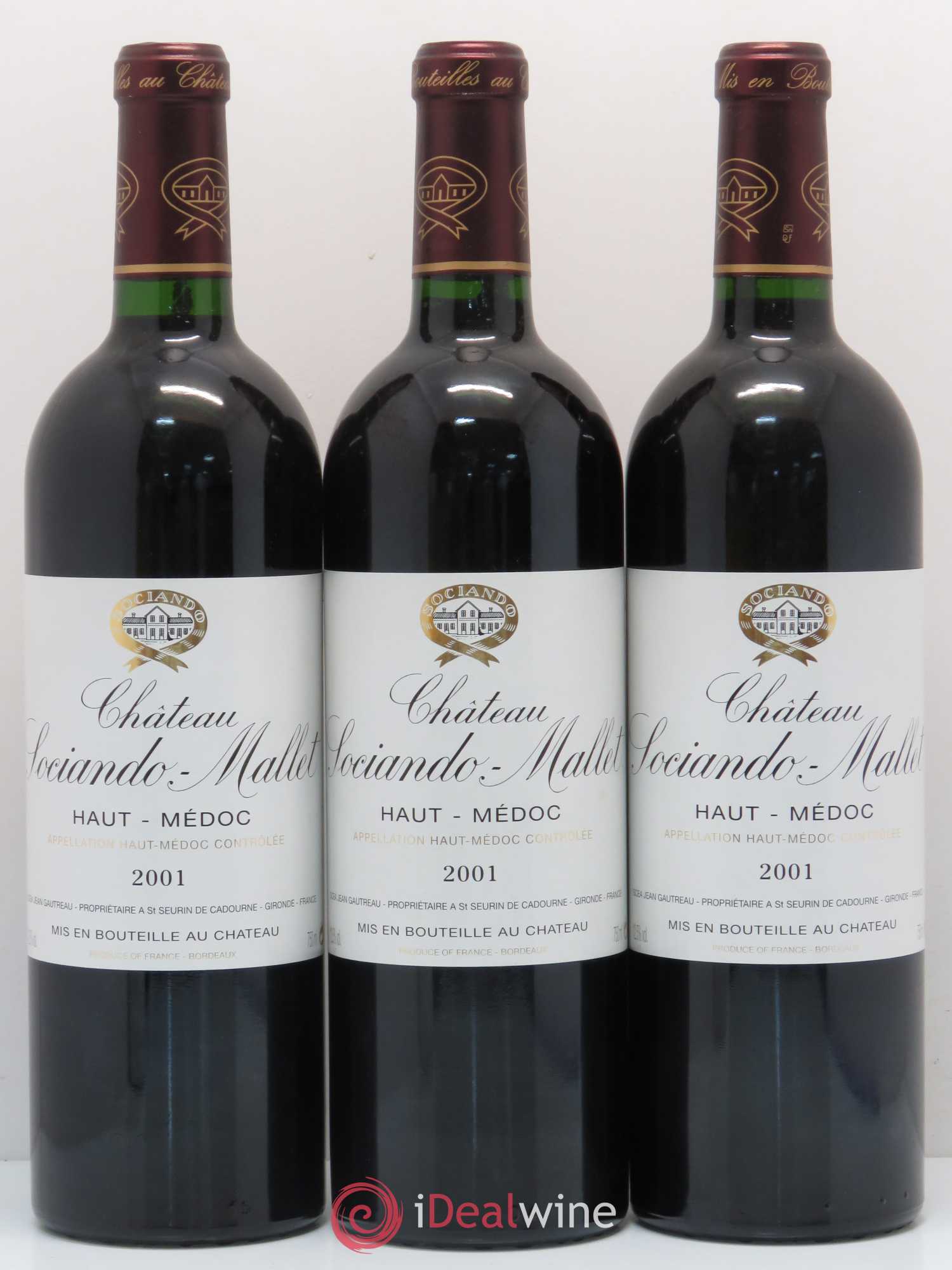 Château Sociando Mallet 2001 - Lot de 3 bouteilles - 0
