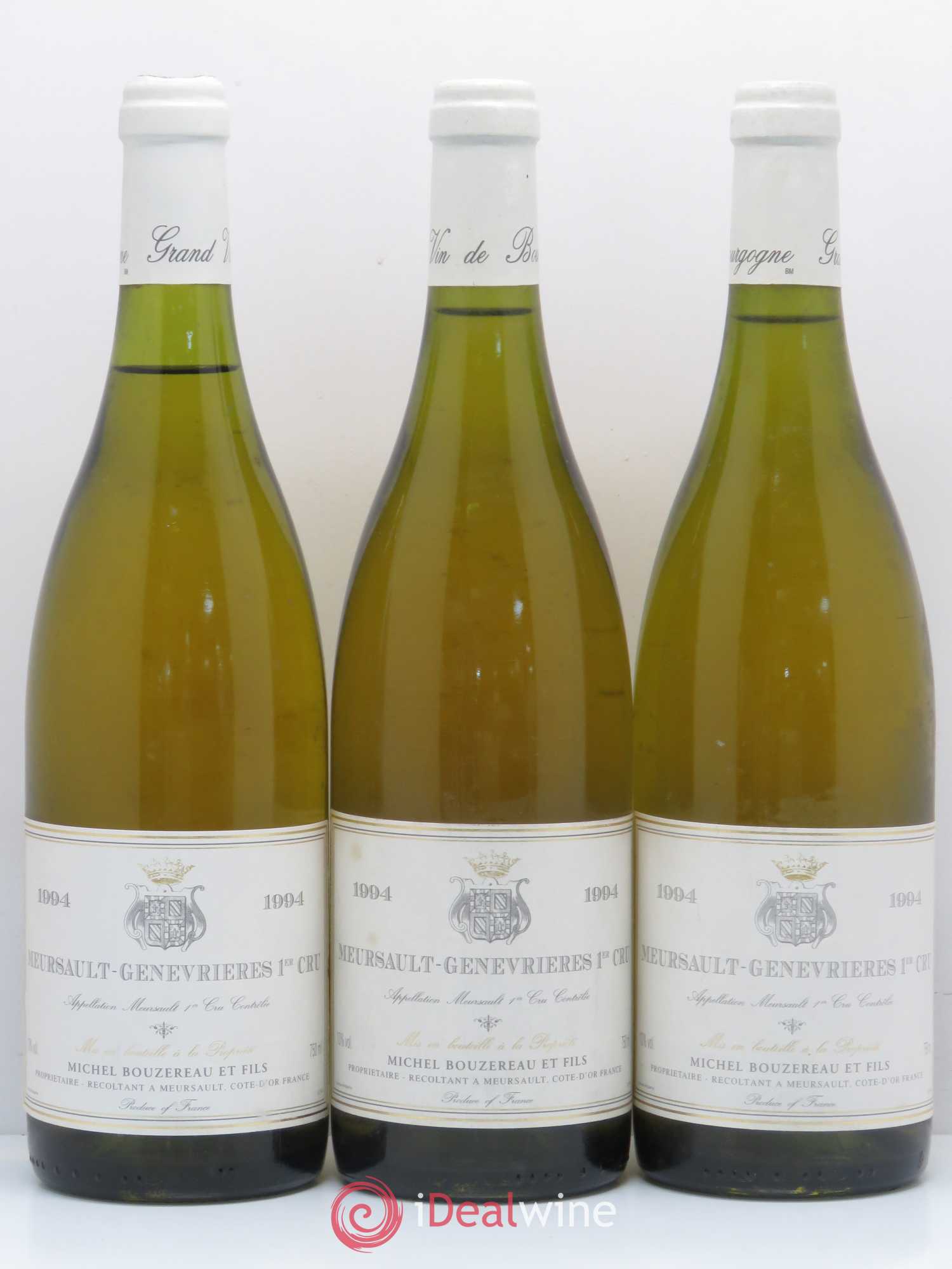 Meursault 1er Cru Les Genevrières Michel Bouzereau et Fils (Domaine) 1994 - Lot de 3 bouteilles - 0