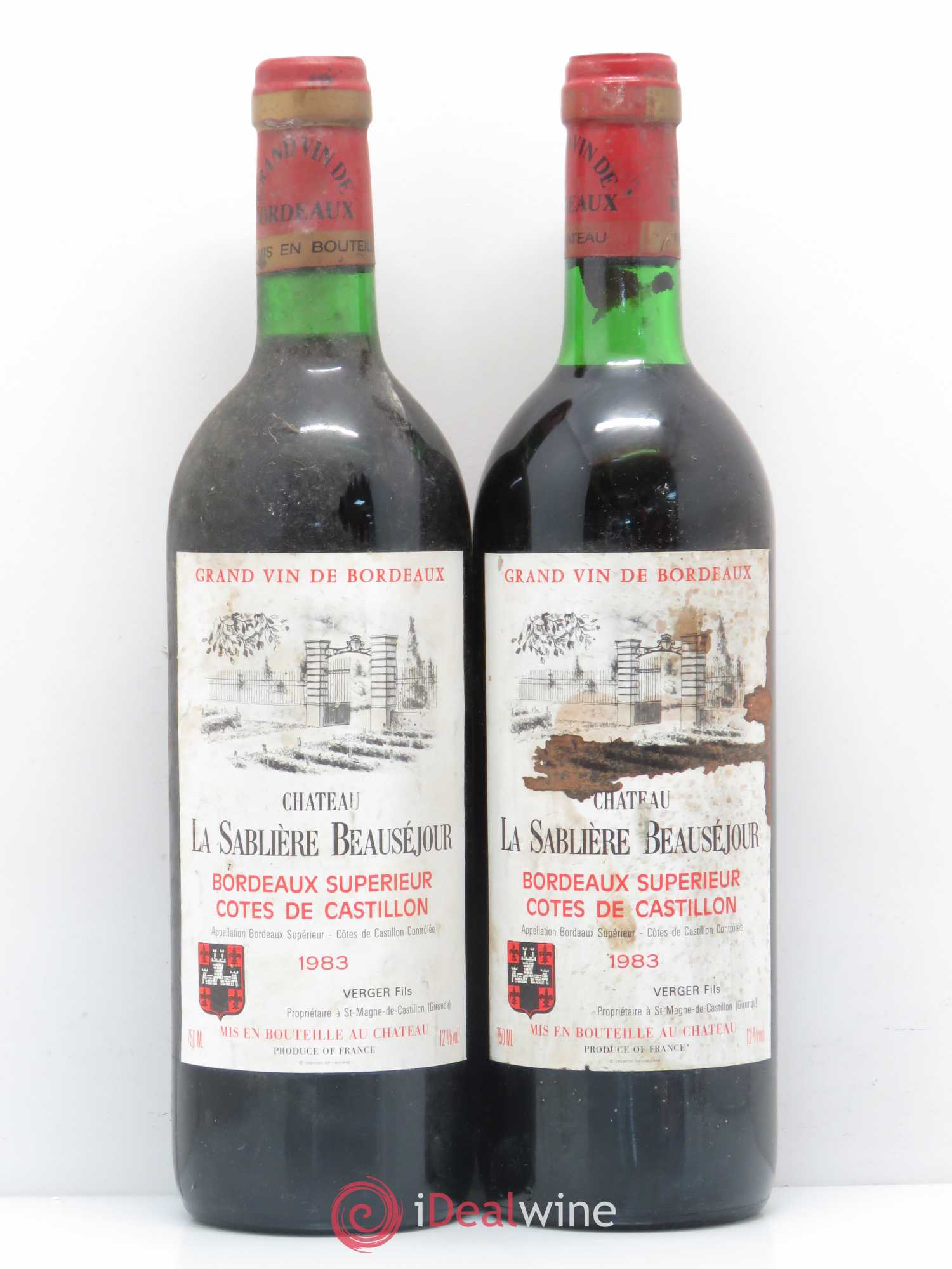 Castillon-Côtes-de-Bordeaux (Côtes-de-Castillon) La Sabliere Beausejour (sans prix de réserve) 1983 - Posten von 2 Flaschen - 0