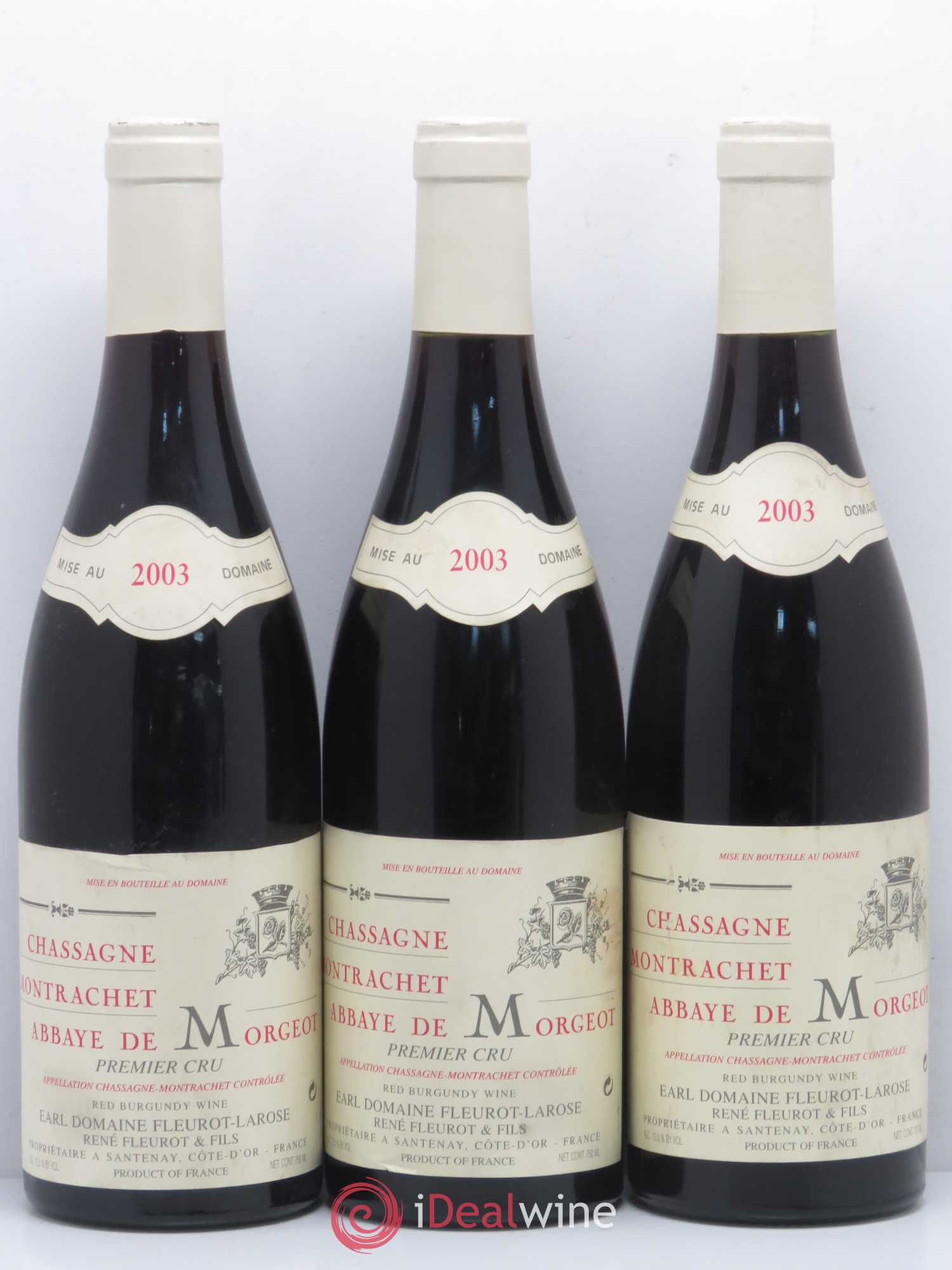 Chassagne-Montrachet 1er Cru Abbaye de Morgeot Fleurot Larose 2003 - Posten von 3 Flaschen - 0