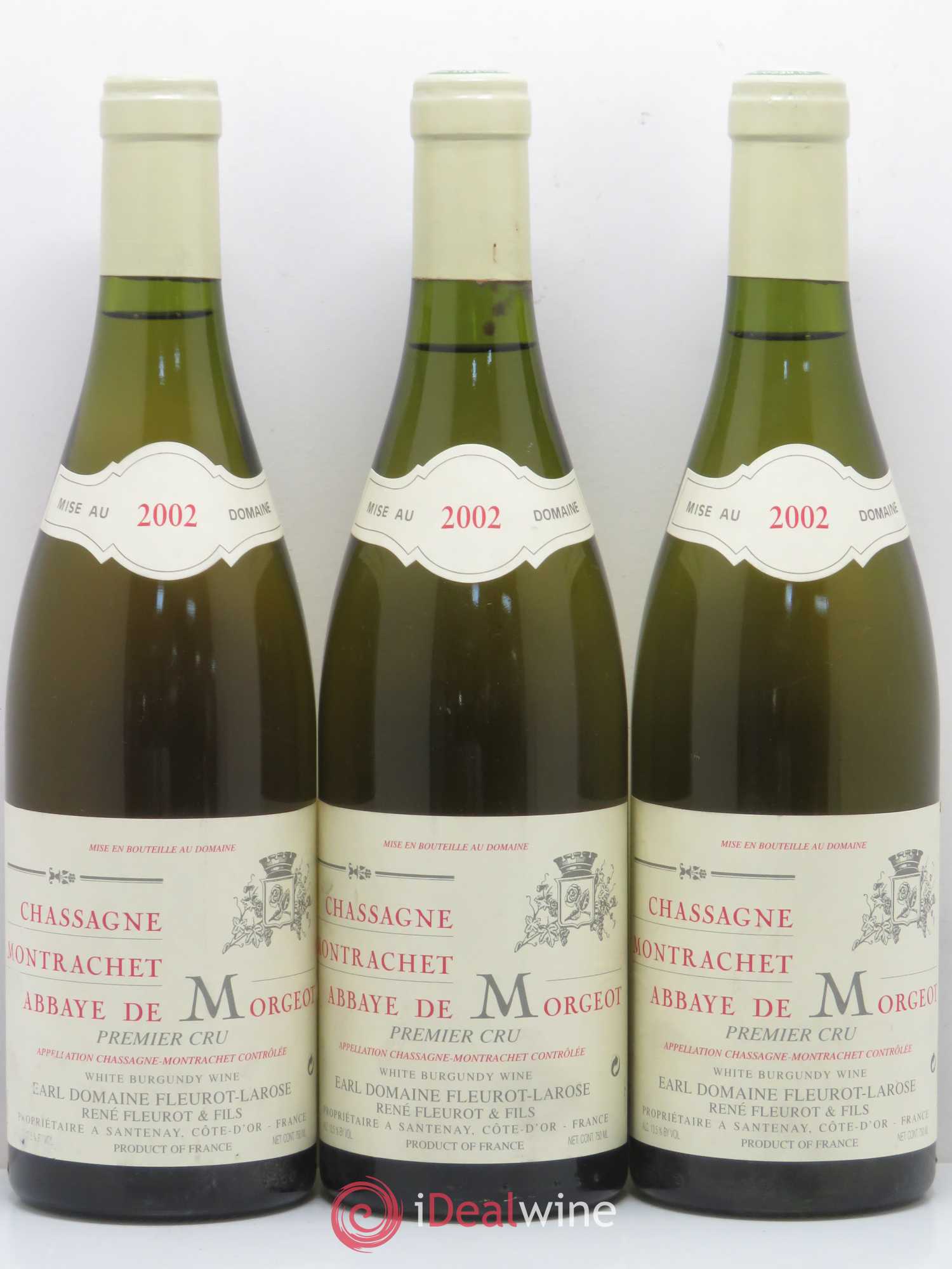 Chassagne-Montrachet 1er Cru Abbaye de Morgeot Fleurot Larose 2002 - Posten von 3 Flaschen - 0