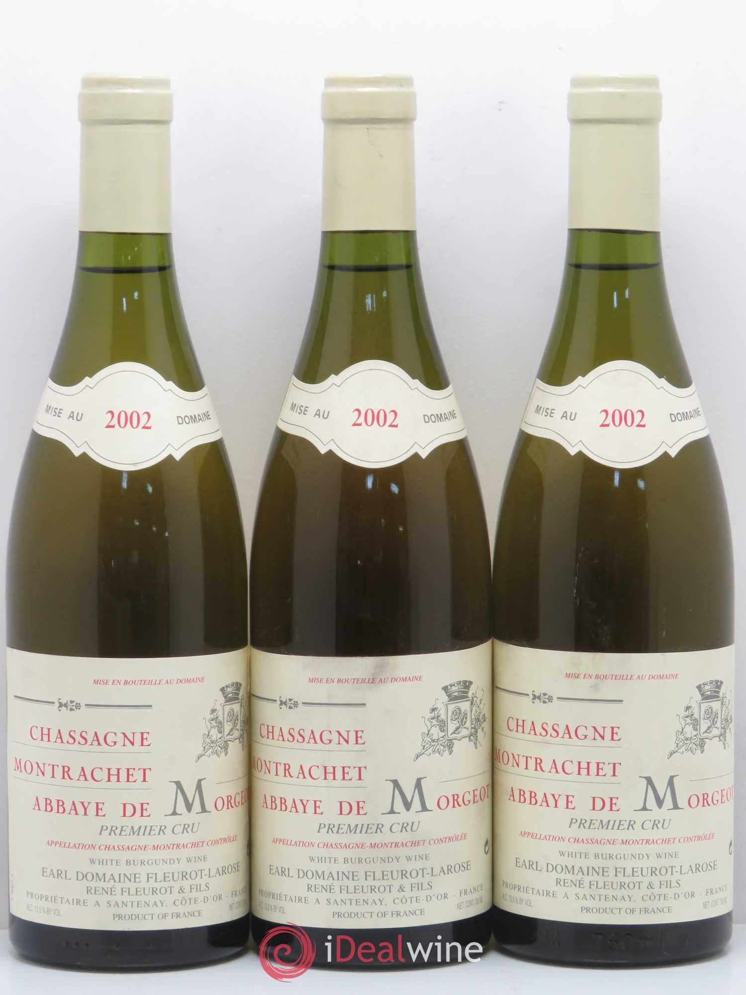 Chassagne-Montrachet 1er Cru Abbaye de Morgeot Fleurot Larose 2002 - Posten von 3 Flaschen - 0
