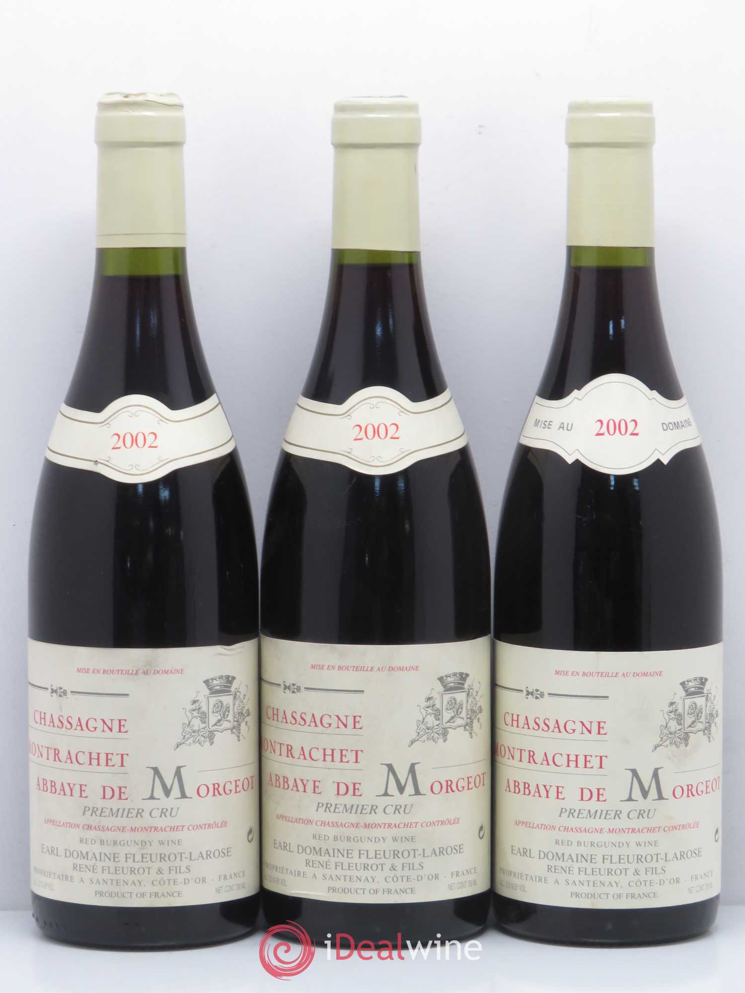 Chassagne-Montrachet 1er Cru Abbaye de Morgeot Fleurot Larose 2002 - Lot de 3 bouteilles - 0