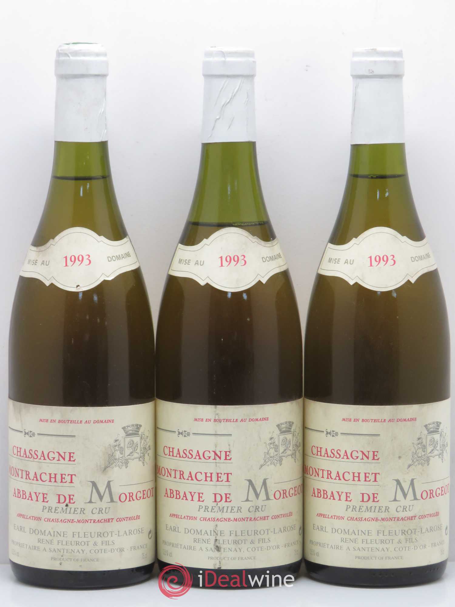 Chassagne-Montrachet 1er Cru Abbaye de Morgeot Fleurot Larose 1993 - Lot de 3 bouteilles - 0