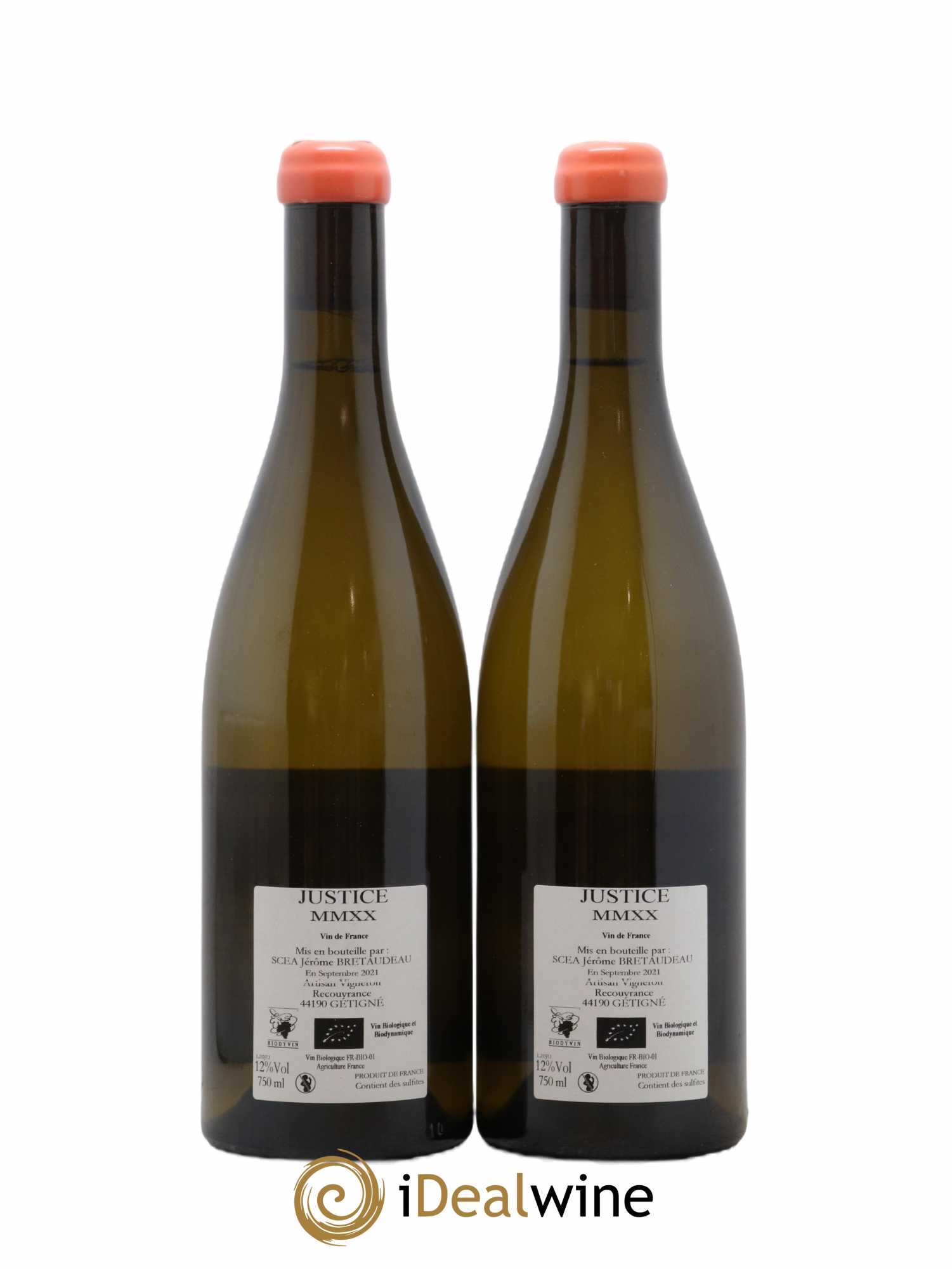 Muscadet-Sèvre-et-Maine Justice Jérôme Bretaudeau - Bellevue (Domaine de) 2020 - Lot of 2 bottles - 1