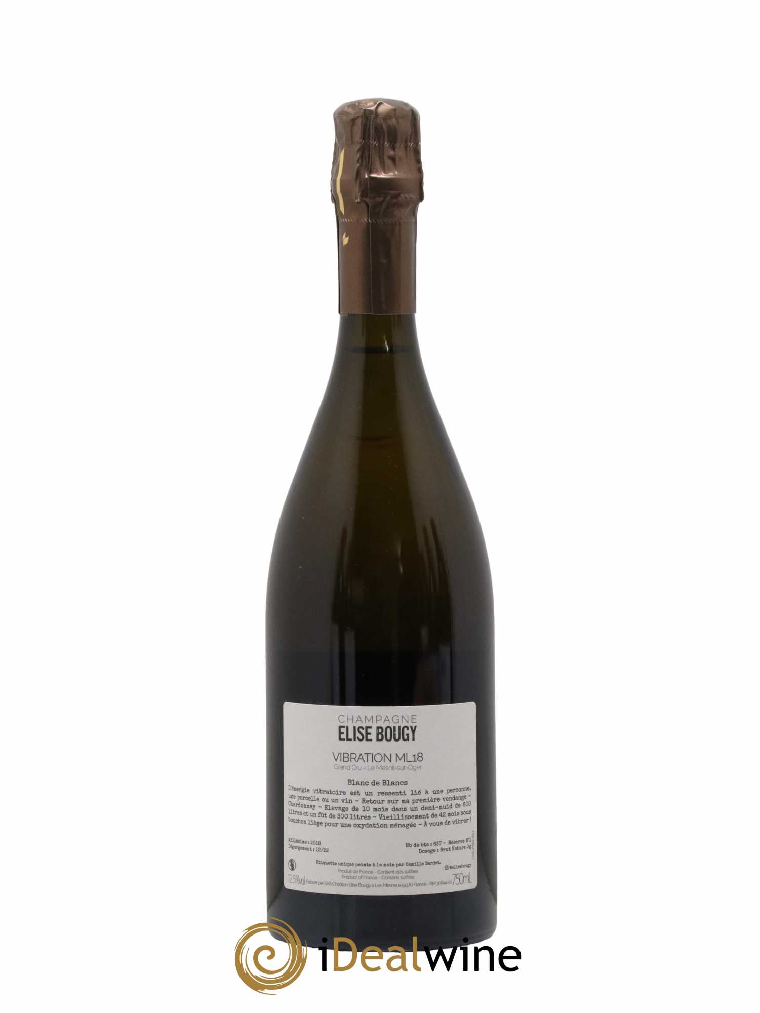 Champagne Grand Cru Brut Nature Blanc de Blancs Vibration ML18 Maison Elise Bougy 2018 - Lot de 1 bouteille - 1