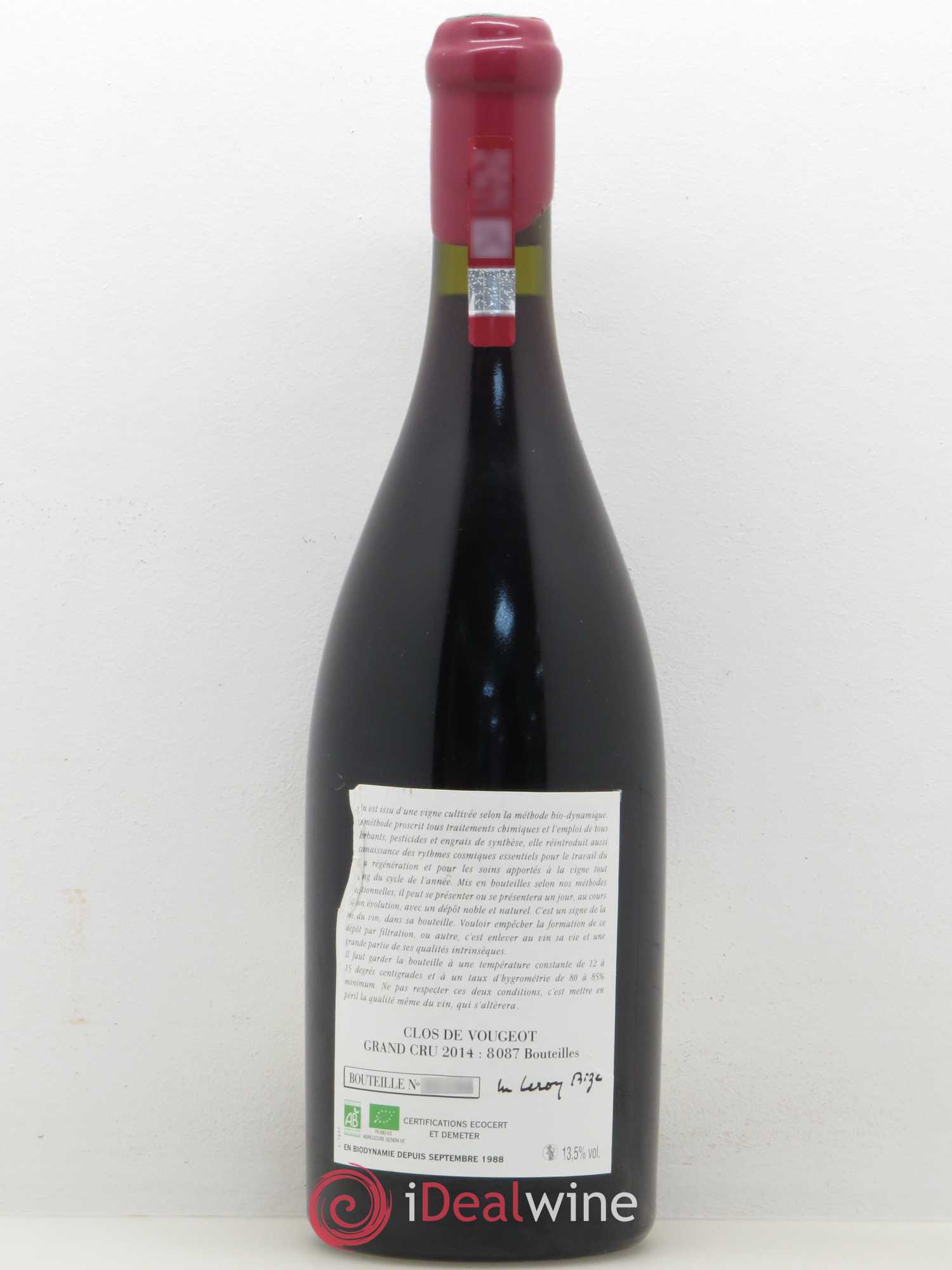 Clos de Vougeot Grand Cru Leroy (Domaine) 2014 - Lot de 1 bouteille - 1
