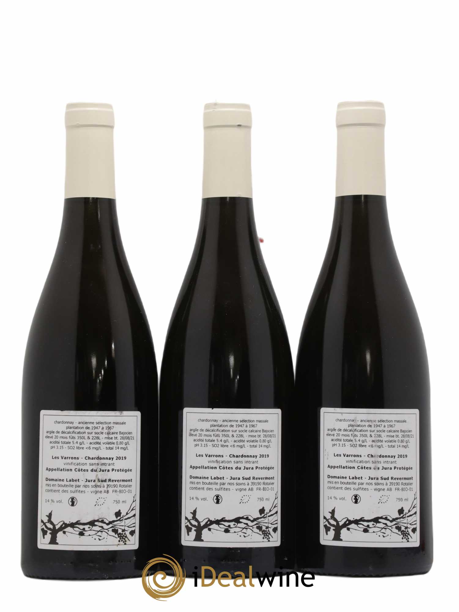 Côtes du Jura Chardonnay Les Varrons Romain - Julien - Charline Labet (senza prezzo di riserva) 2019 - Lotto di 3 bottiglie - 1