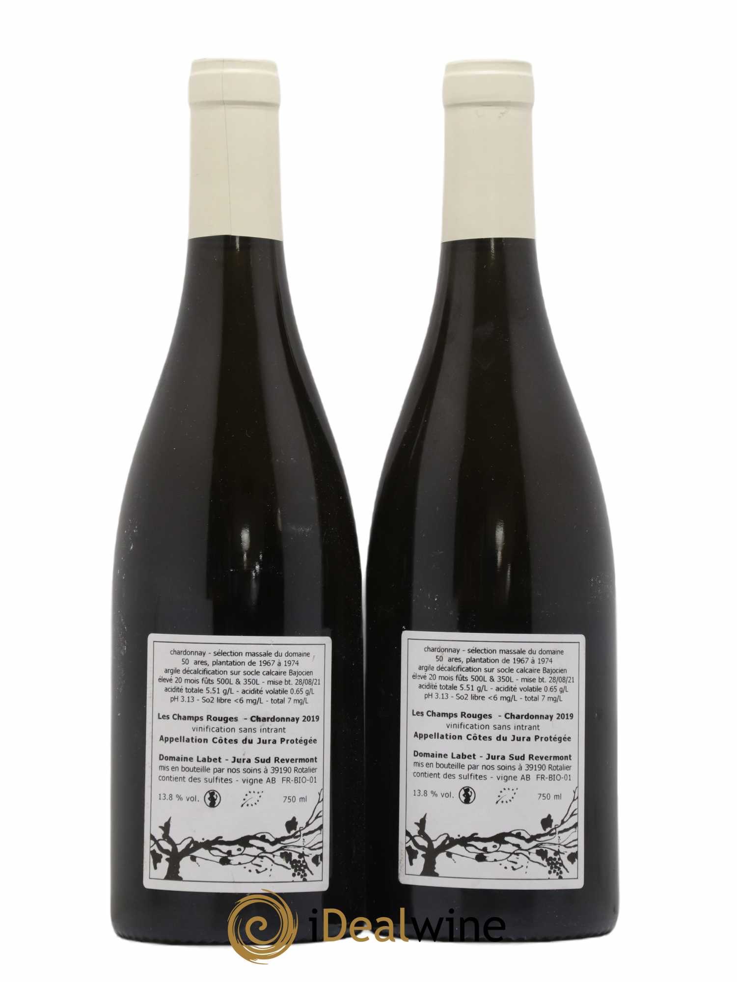 Côtes du Jura Chardonnay Les Champs Rouges Romain - Julien - Charline Labet (senza prezzo di riserva) 2019 - Lotto di 2 bottiglie - 1
