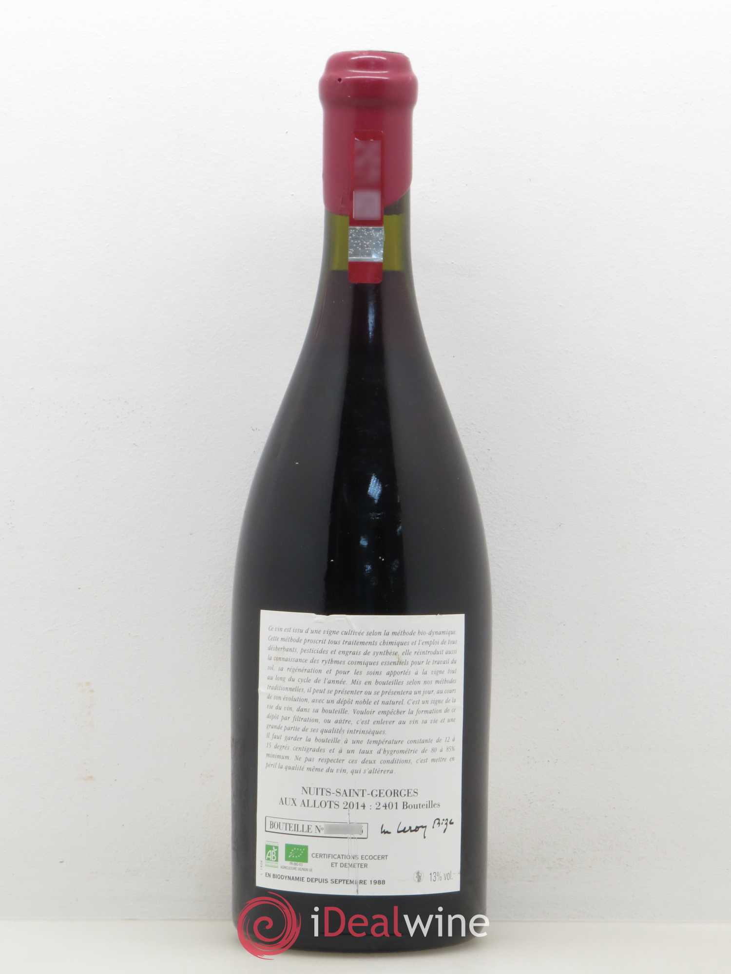 Nuits-Saint-Georges Aux Allots Leroy (Domaine) 2014 - Lot de 1 bouteille - 1