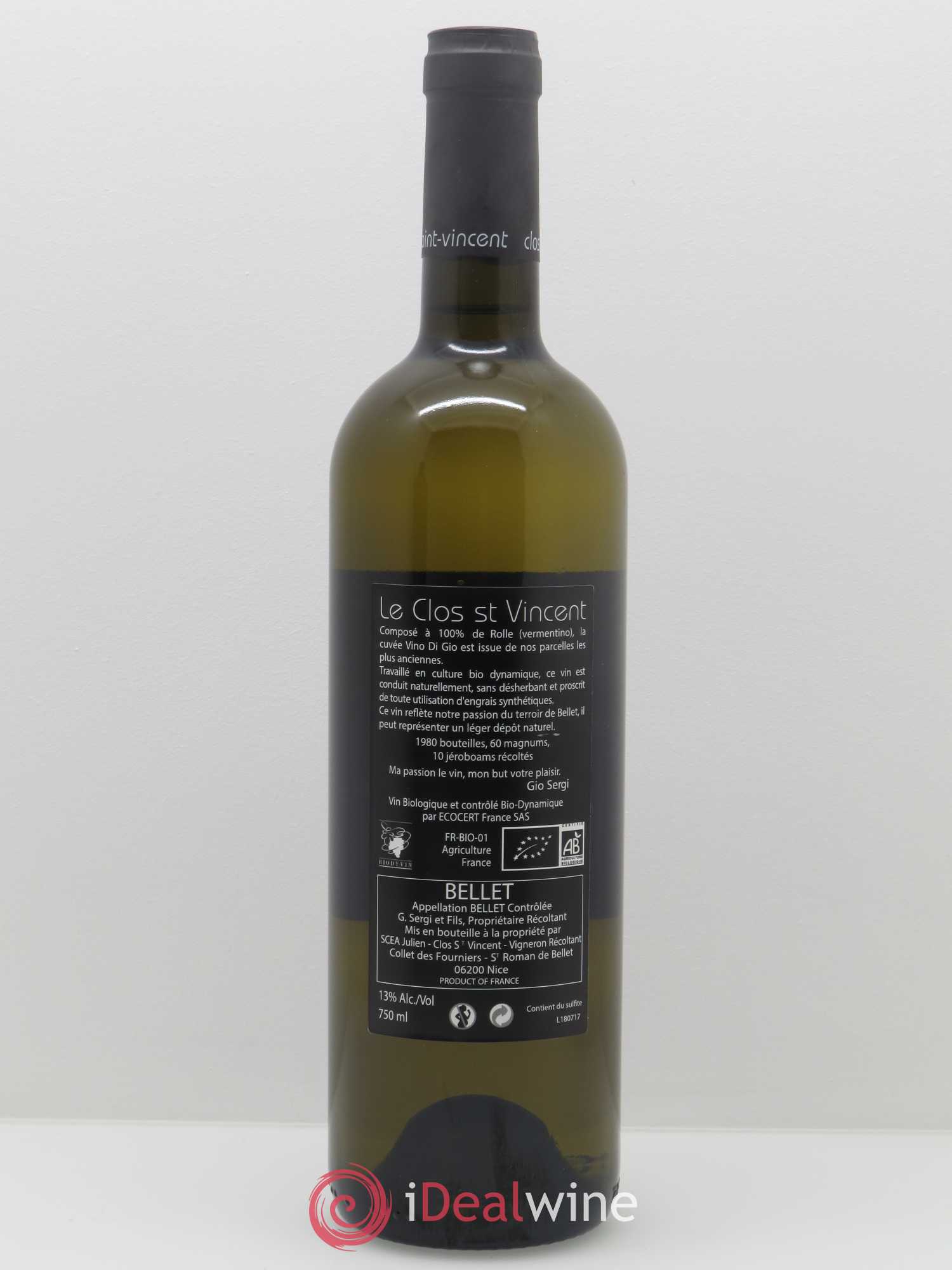 Bellet Clos Saint-Vincent Vino di Gio Famille Sicardi-Sergi 2016 - Lot de 1 bouteille - 1