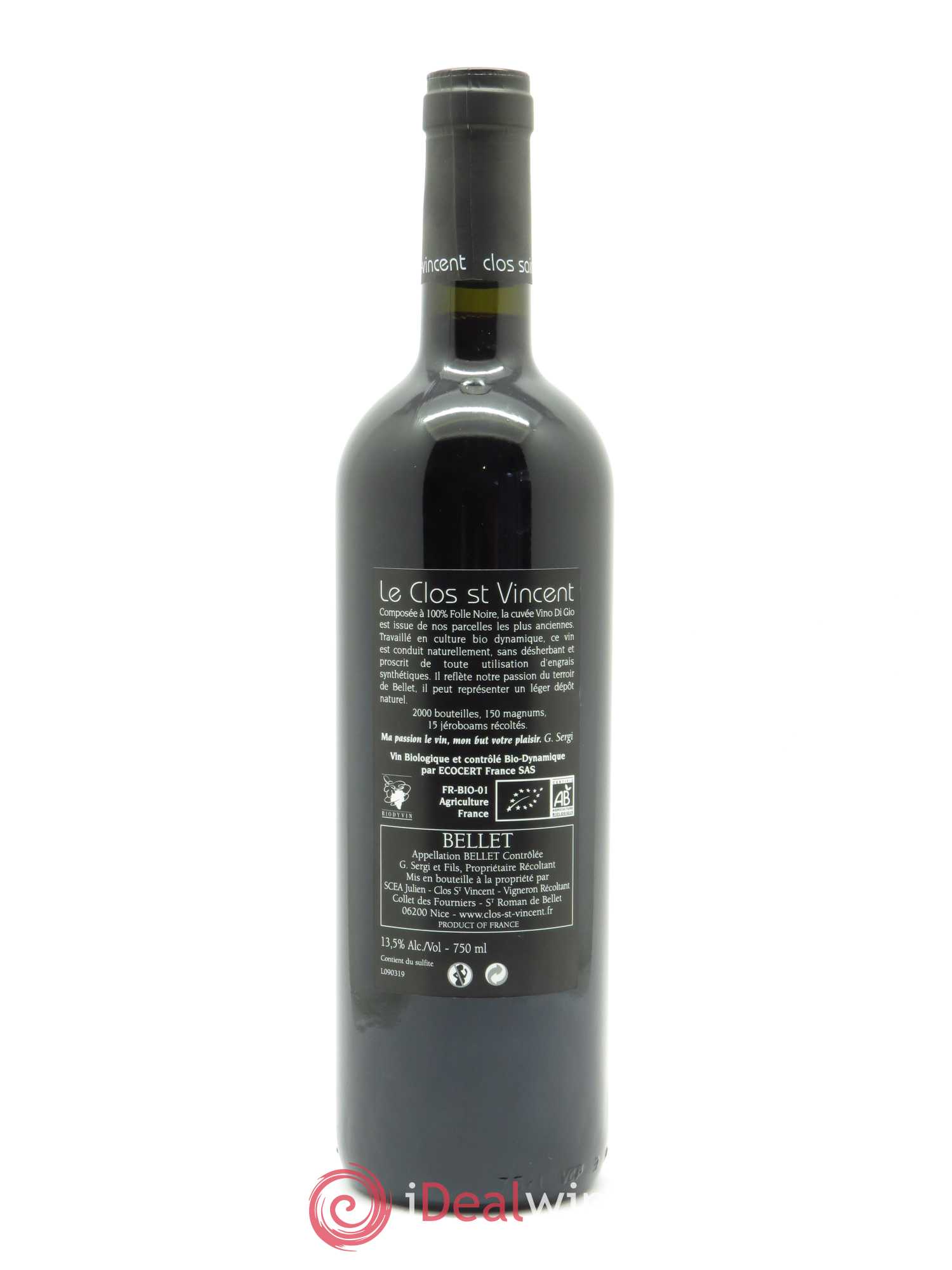 Bellet Clos Saint-Vincent Vino di Gio Famille Sicardi-Sergi 2017 - Lot de 1 bouteille - 1