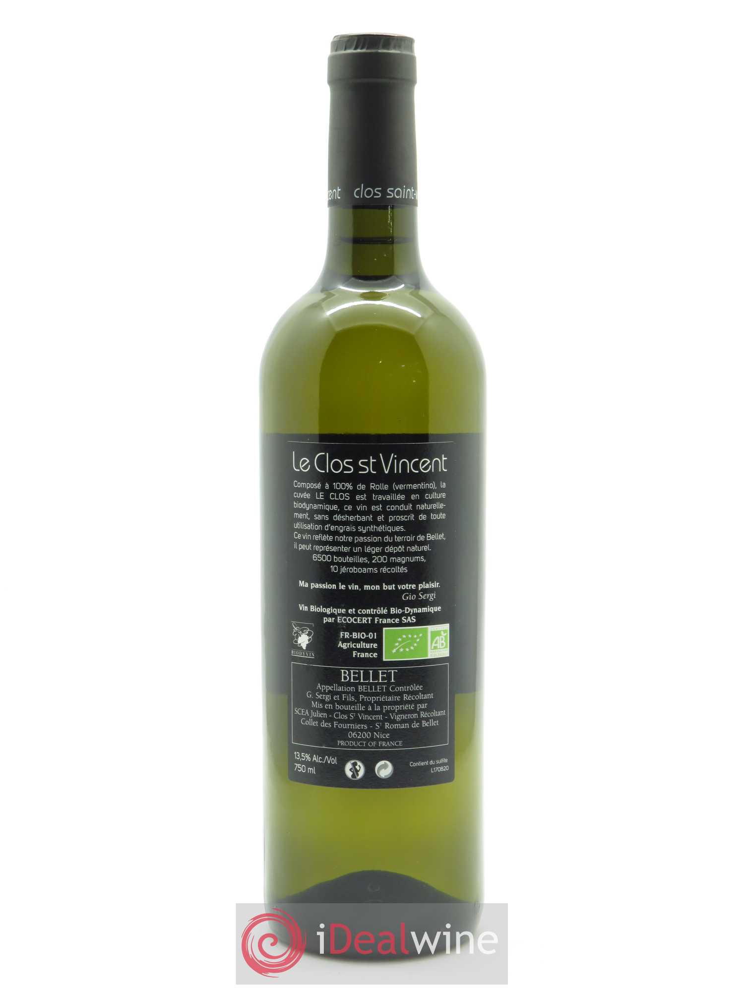 Bellet Clos Saint-Vincent Le Clos  Famille Sicardi-Sergi 2019 - Lot de 1 bouteille - 1