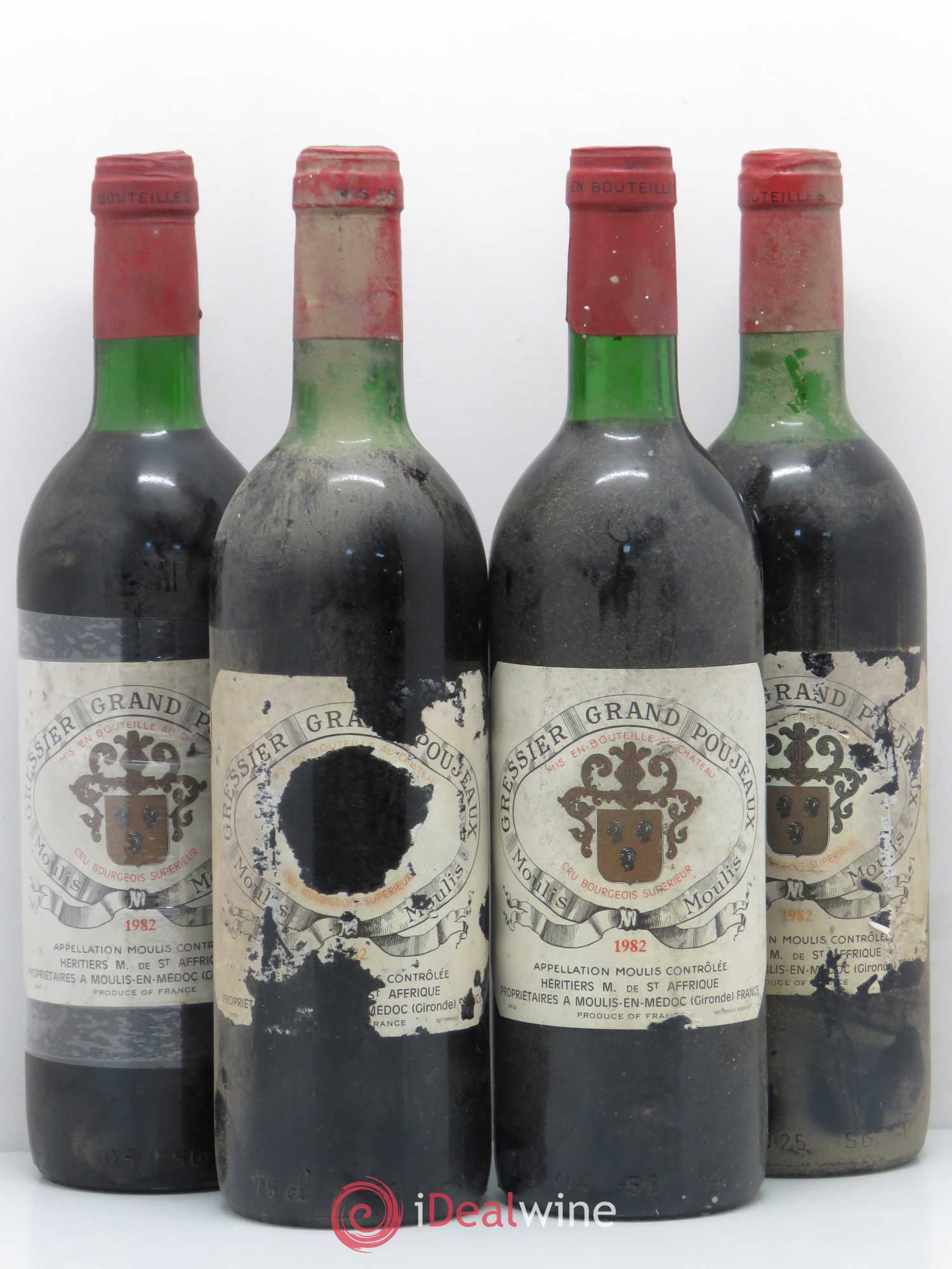 Château Gressier Grand Poujeaux Cru Bourgeois 1982 - Lot de 4 bouteilles - 0