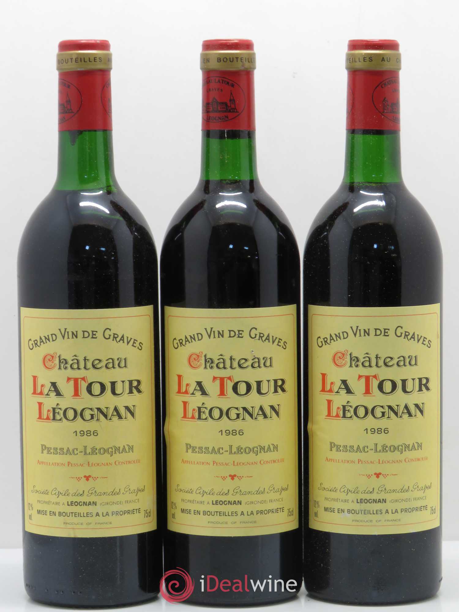 Château Tour Léognan 1986 - Lot de 3 bouteilles - 0