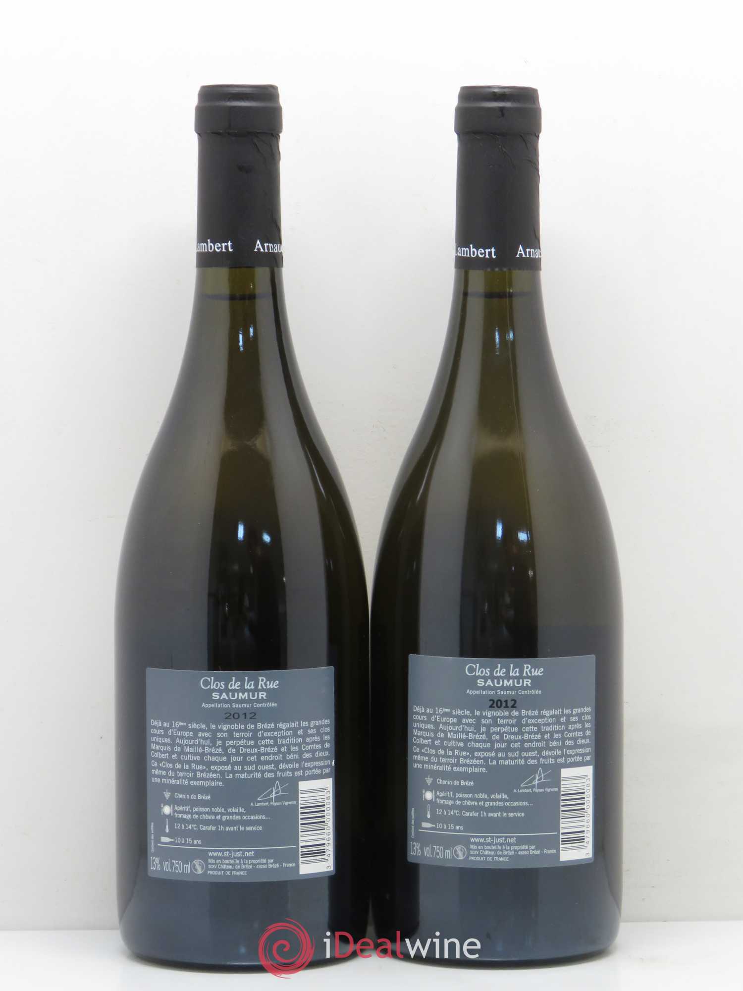 Saumur Clos de la Rue Château de Brézé (senza prezzo di riserva) 2012 - Lotto di 2 bottiglie - 1