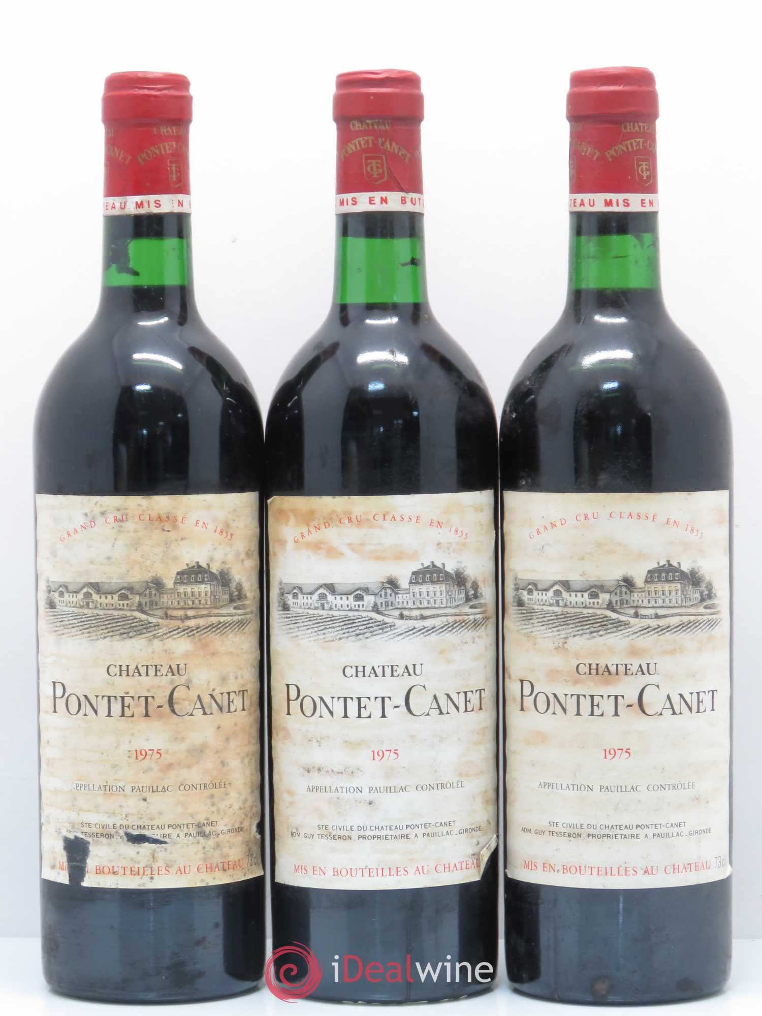Château Pontet Canet 5ème Grand Cru Classé 1975 - Lot de 3 bouteilles - 0