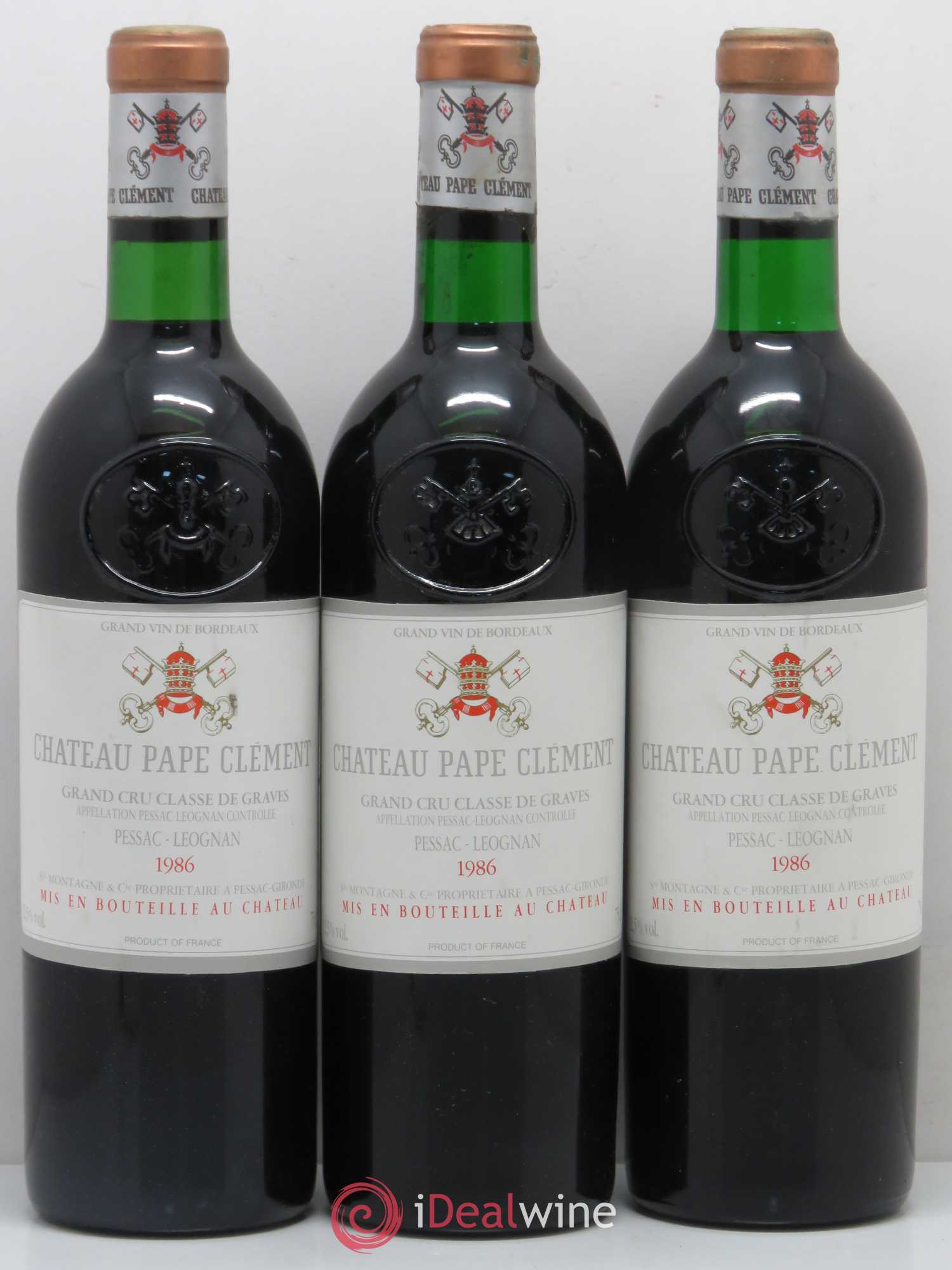 Château Pape Clément Cru Classé de Graves 1986 - Lot de 3 bouteilles - 0