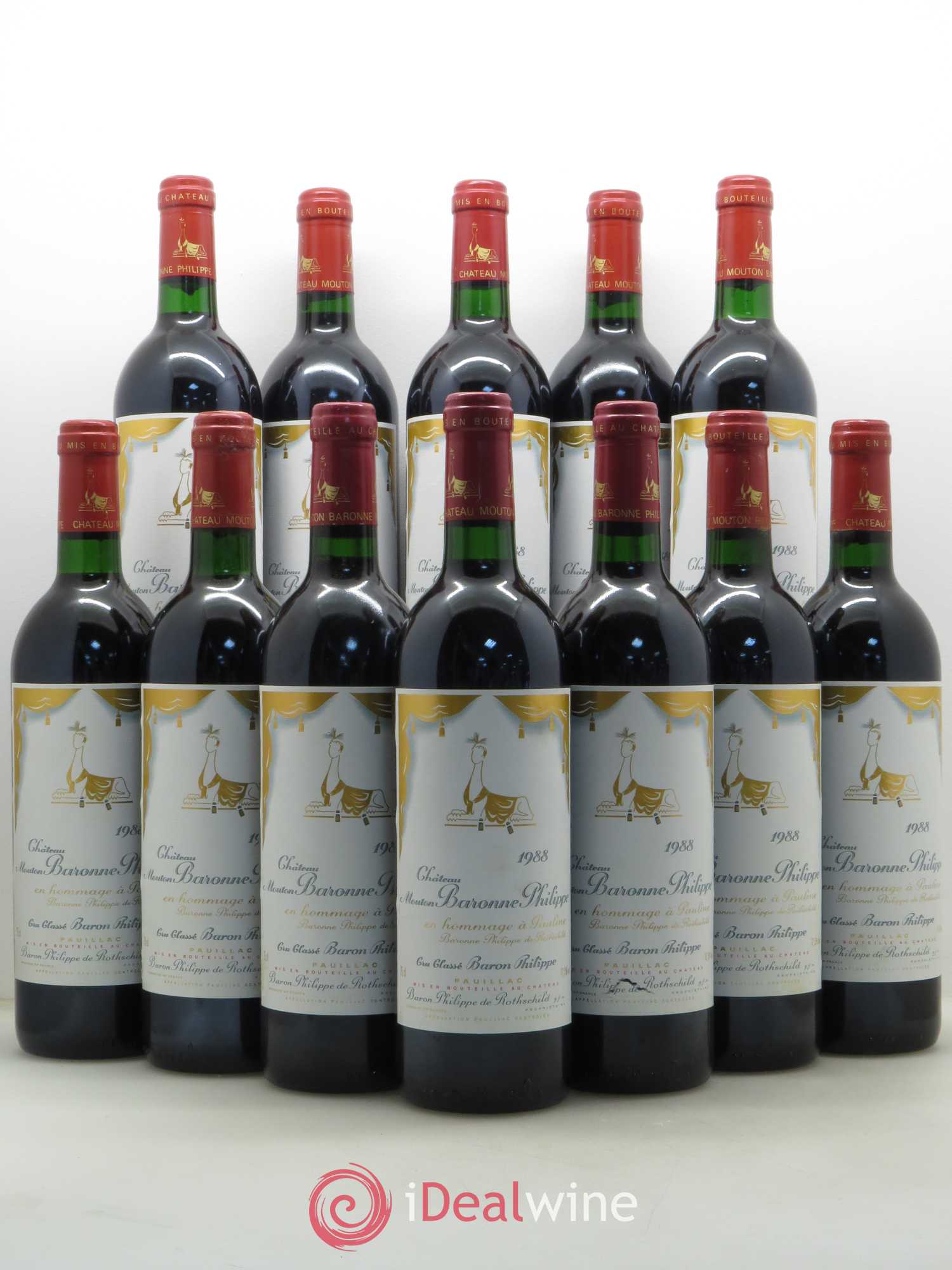 Château d' Armailhac - Mouton Baron(ne) Philippe 5ème Grand Cru Classé 1988 - Lot de 12 bouteilles - 0