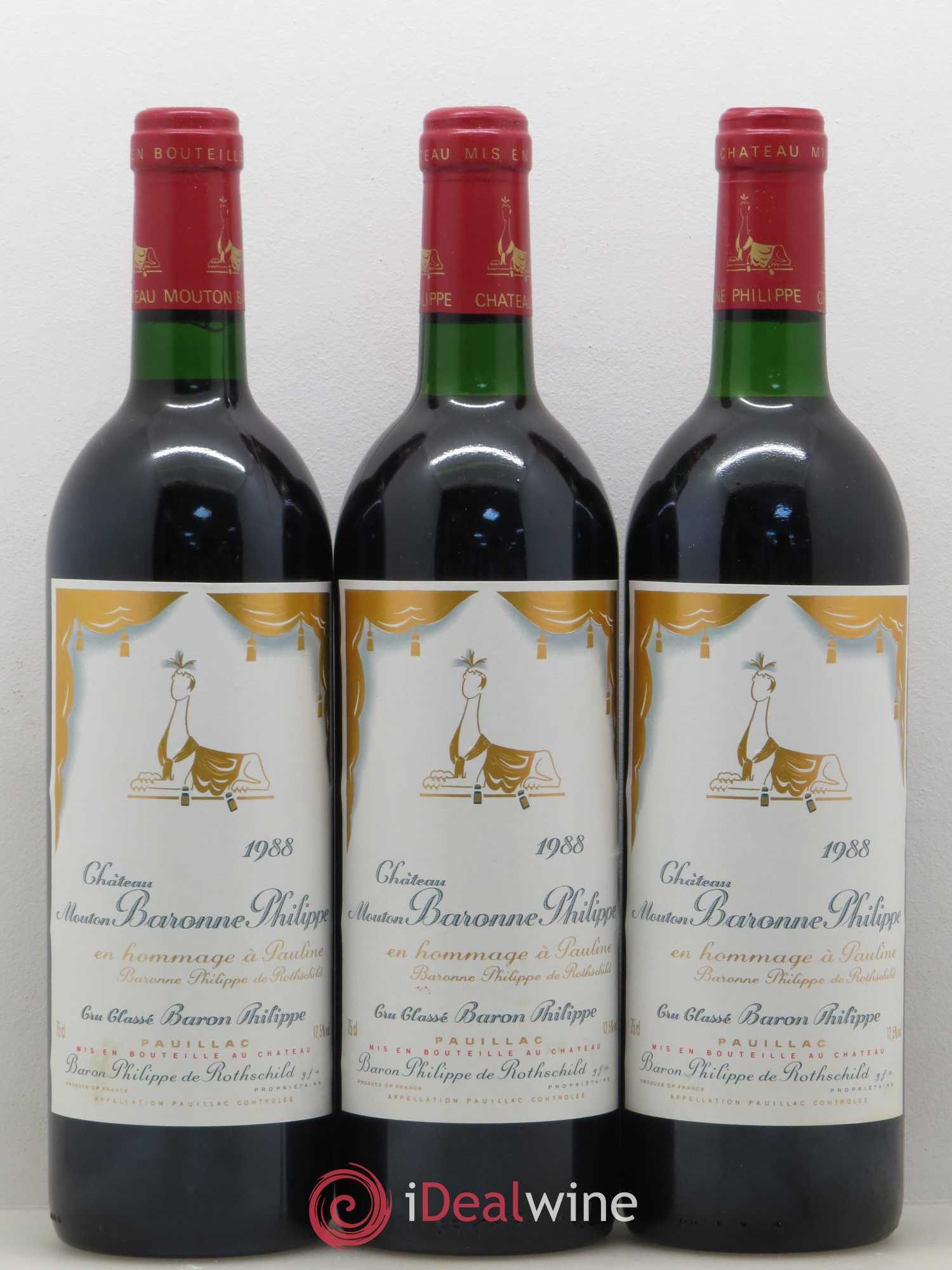 Château d' Armailhac - Mouton Baron(ne) Philippe 5ème Grand Cru Classé 1988 - Lot de 3 bouteilles - 0