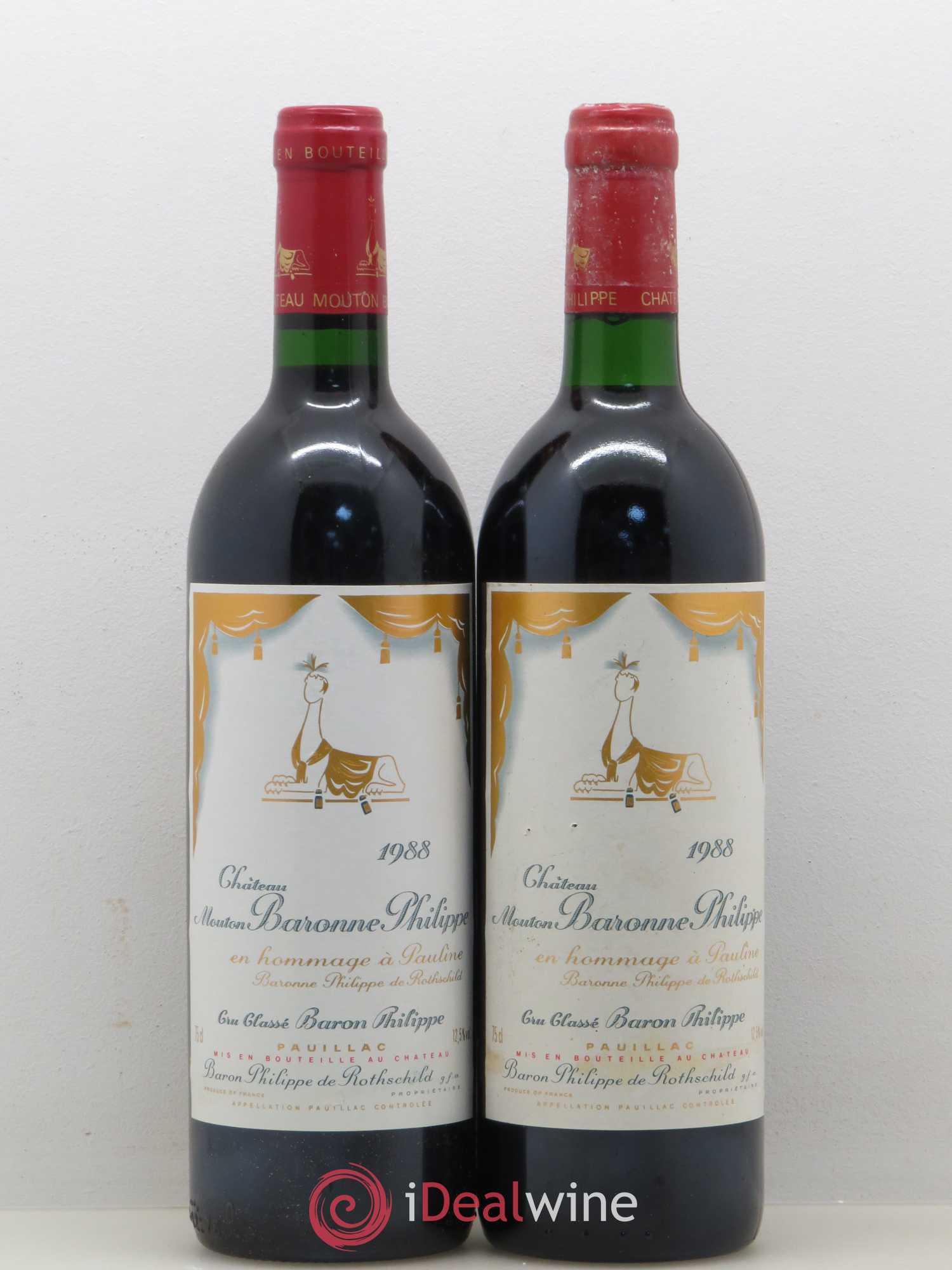 Château d' Armailhac - Mouton Baron(ne) Philippe 5ème Grand Cru Classé 1988 - Lot de 2 bouteilles - 0