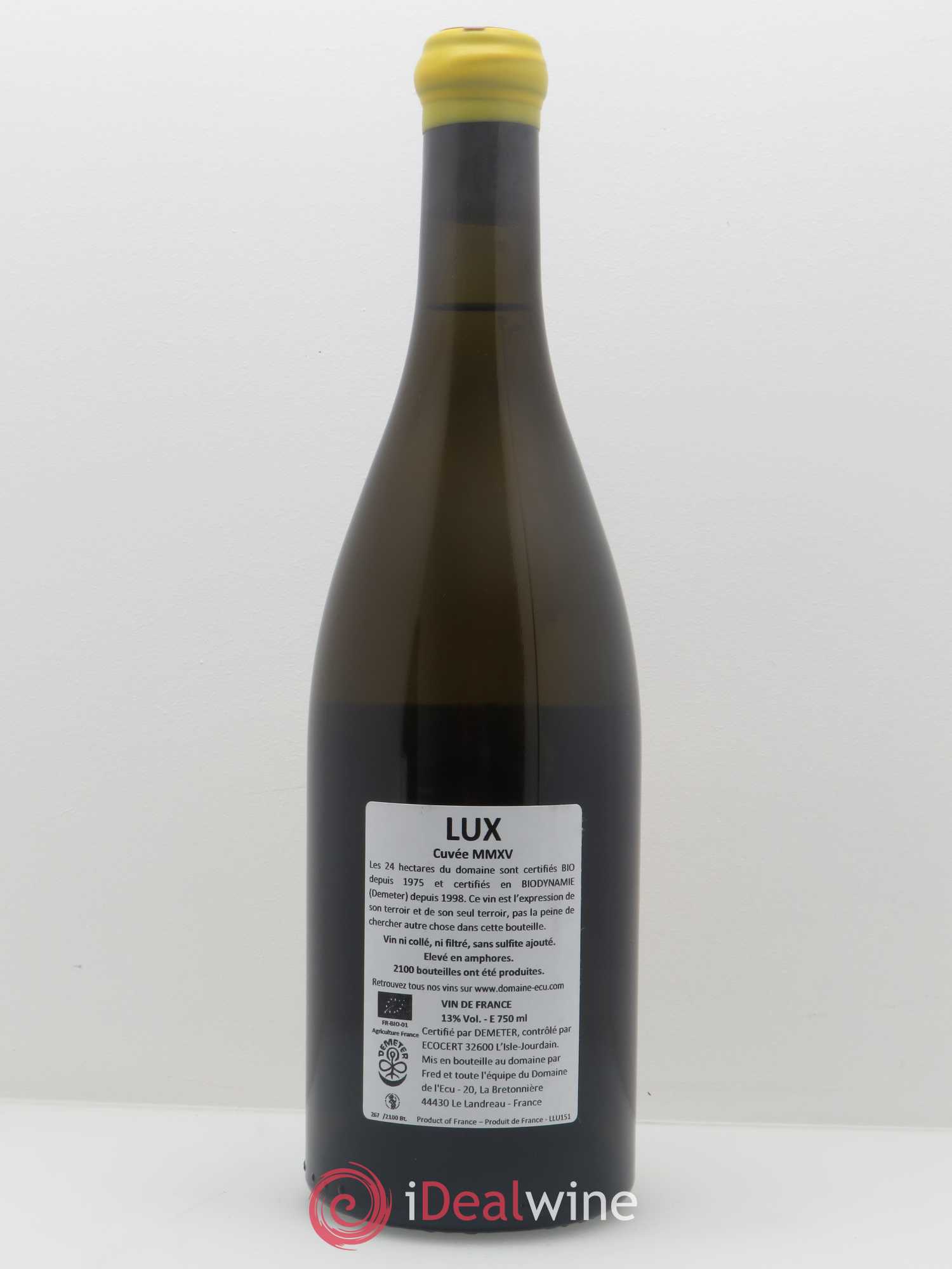 Vin de France Lux Domaine de L'Ecu 2015 - Lot de 1 bouteille - 1
