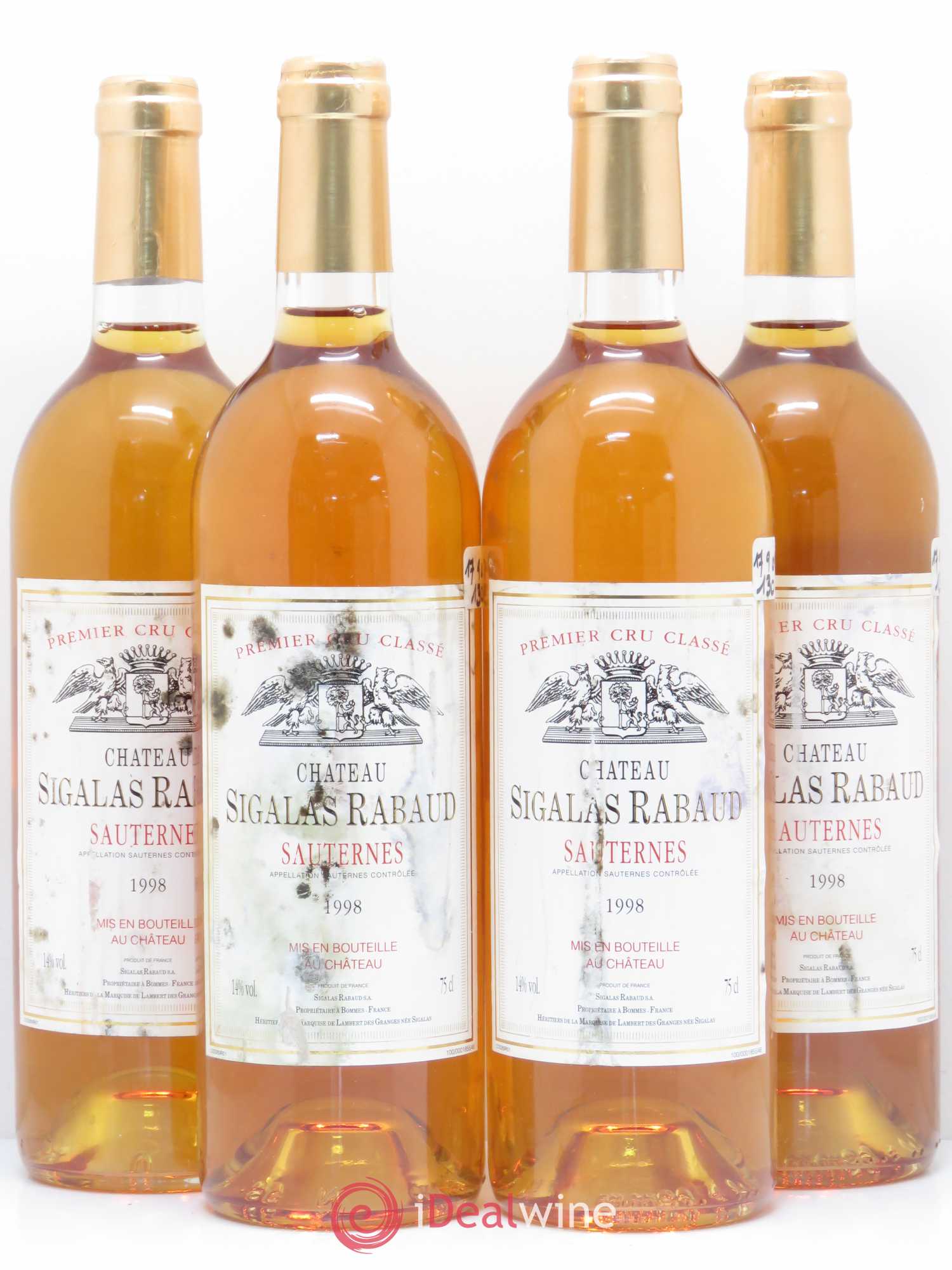 Château Sigalas Rabaud 1er Grand Cru Classé 1998 - Lotto di 4 bottiglie - 0