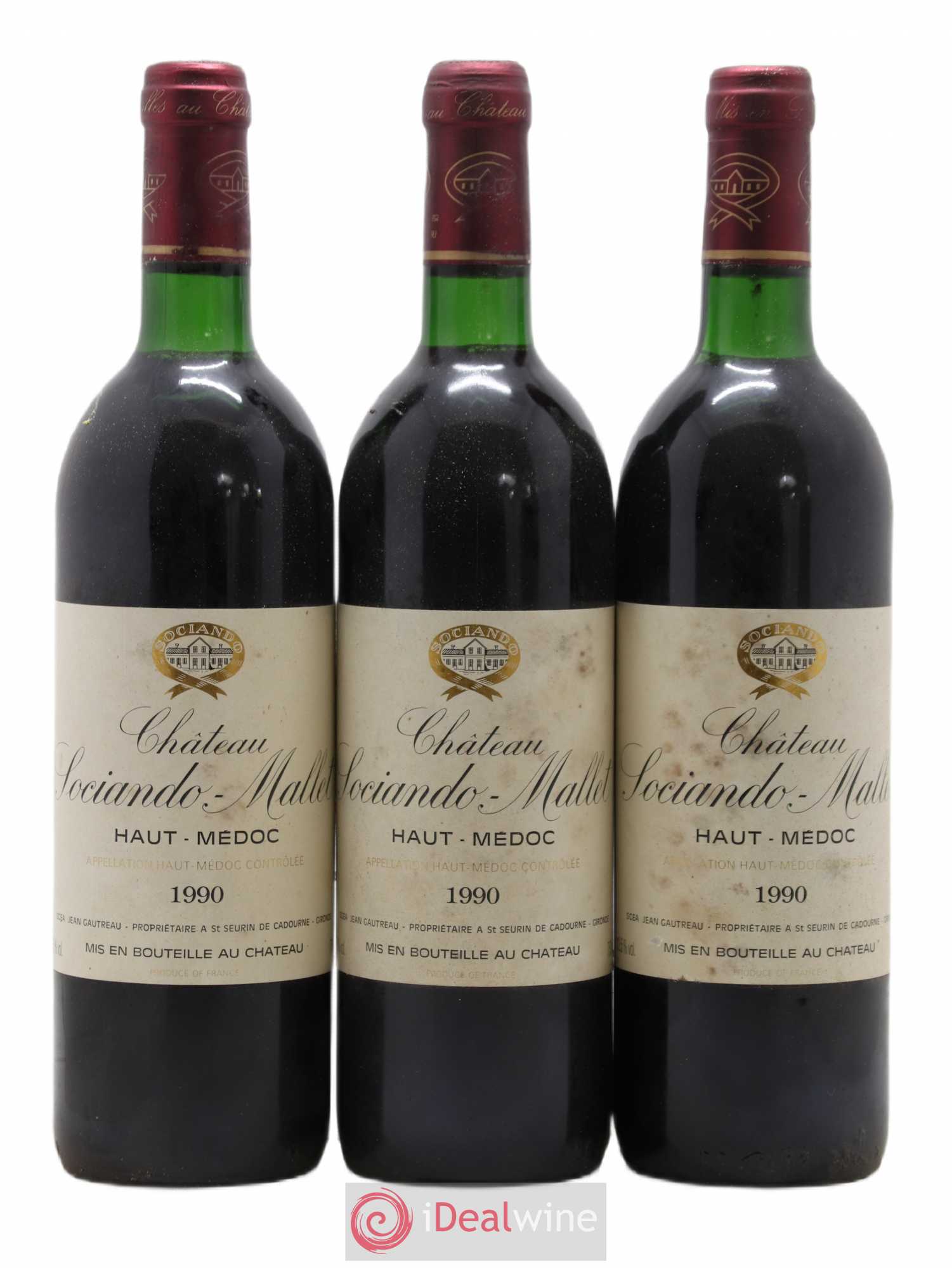 Château Sociando Mallet 1990 - Lot de 3 bouteilles - 0