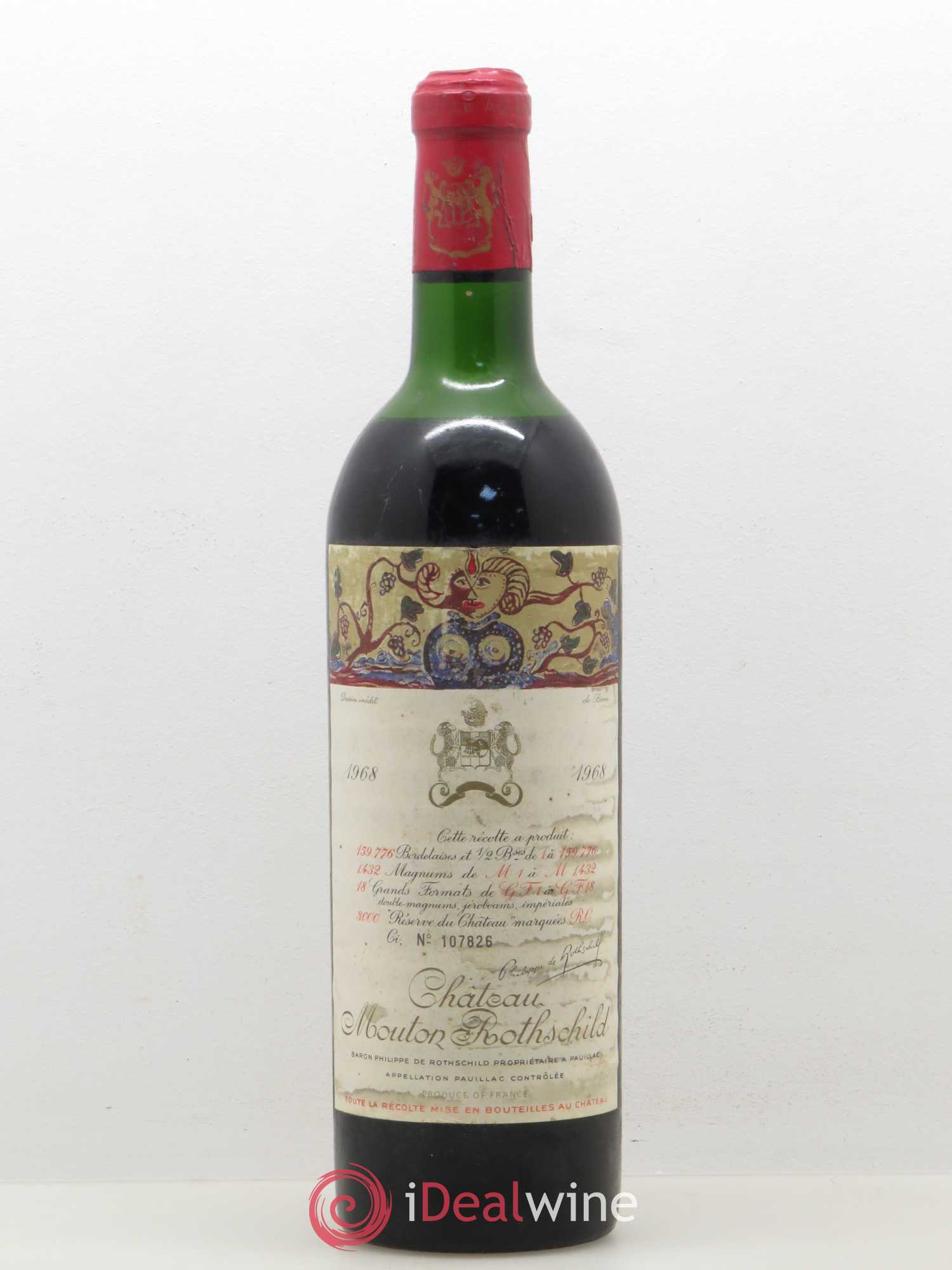 Château Mouton Rothschild 1er Grand Cru Classé 1968 - Lot de 1 bouteille - 0