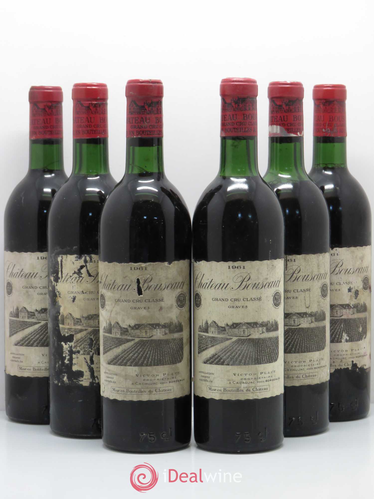 Château Bouscaut Cru Classé de Graves 1961 - Lot de 6 bouteilles - 0
