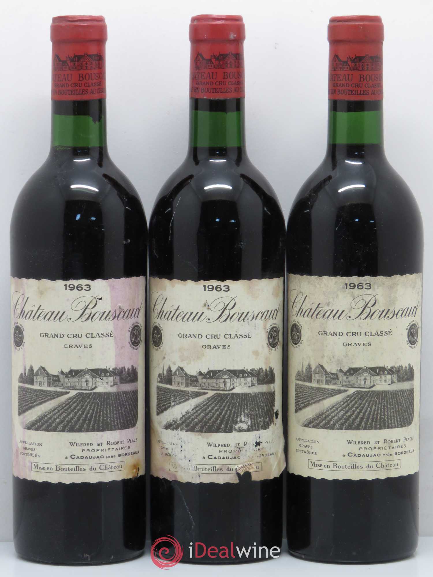 Château Bouscaut Cru Classé de Graves 1963 - Lot de 3 bouteilles - 0