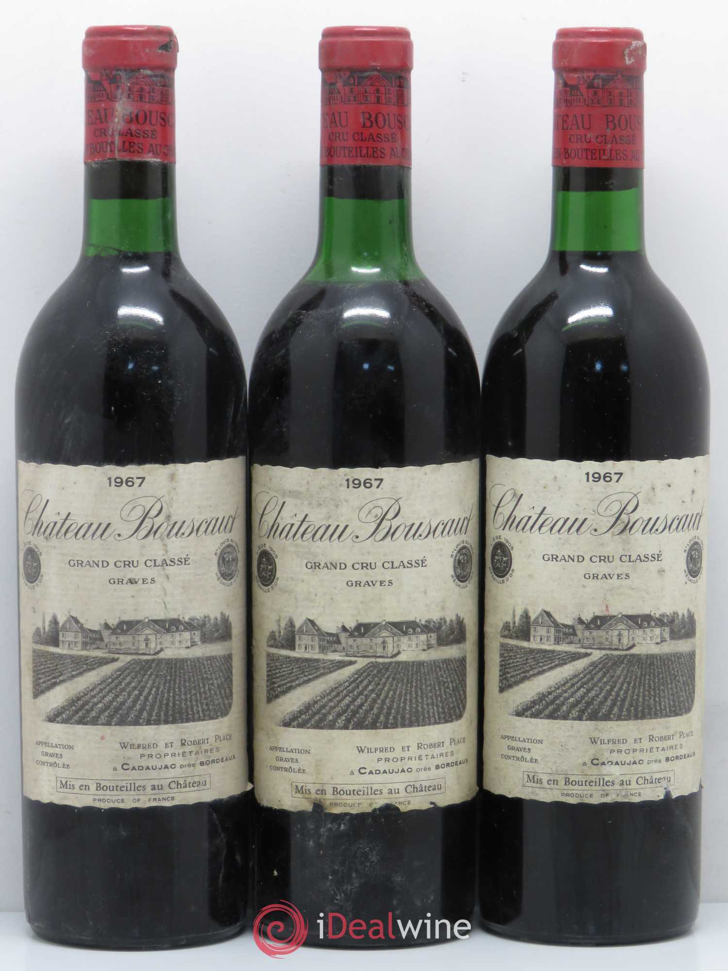 Château Bouscaut Cru Classé de Graves 1967 - Lot de 3 bouteilles - 0
