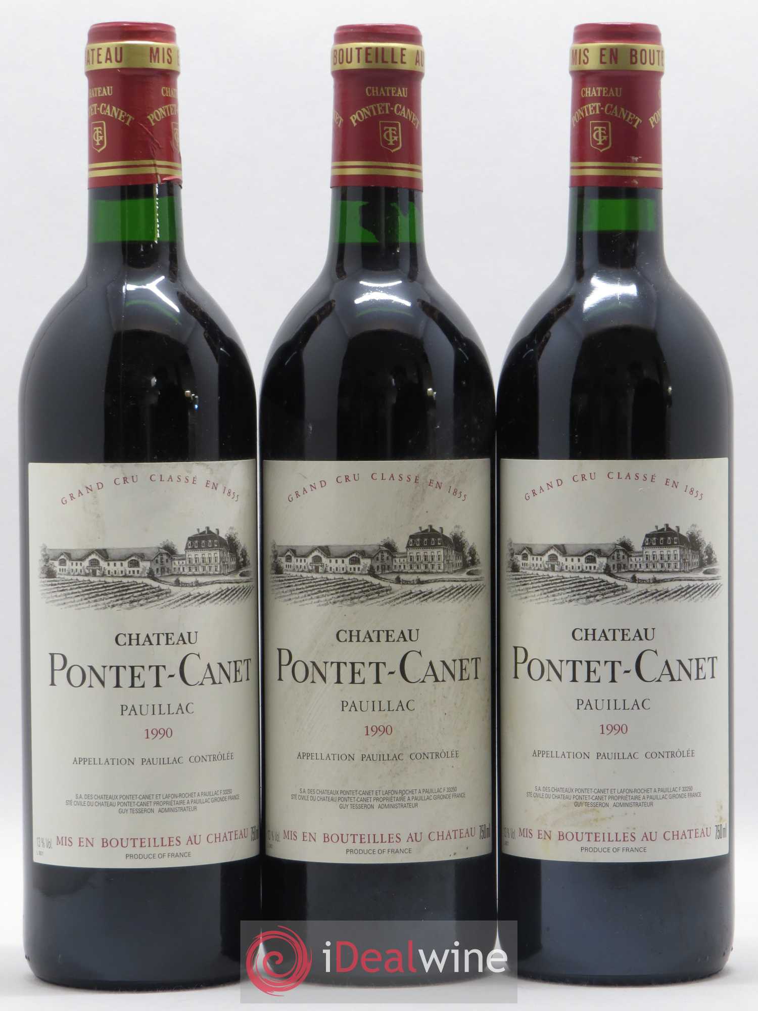 Château Pontet Canet 5ème Grand Cru Classé 1990 - Lot de 3 bouteilles - 0